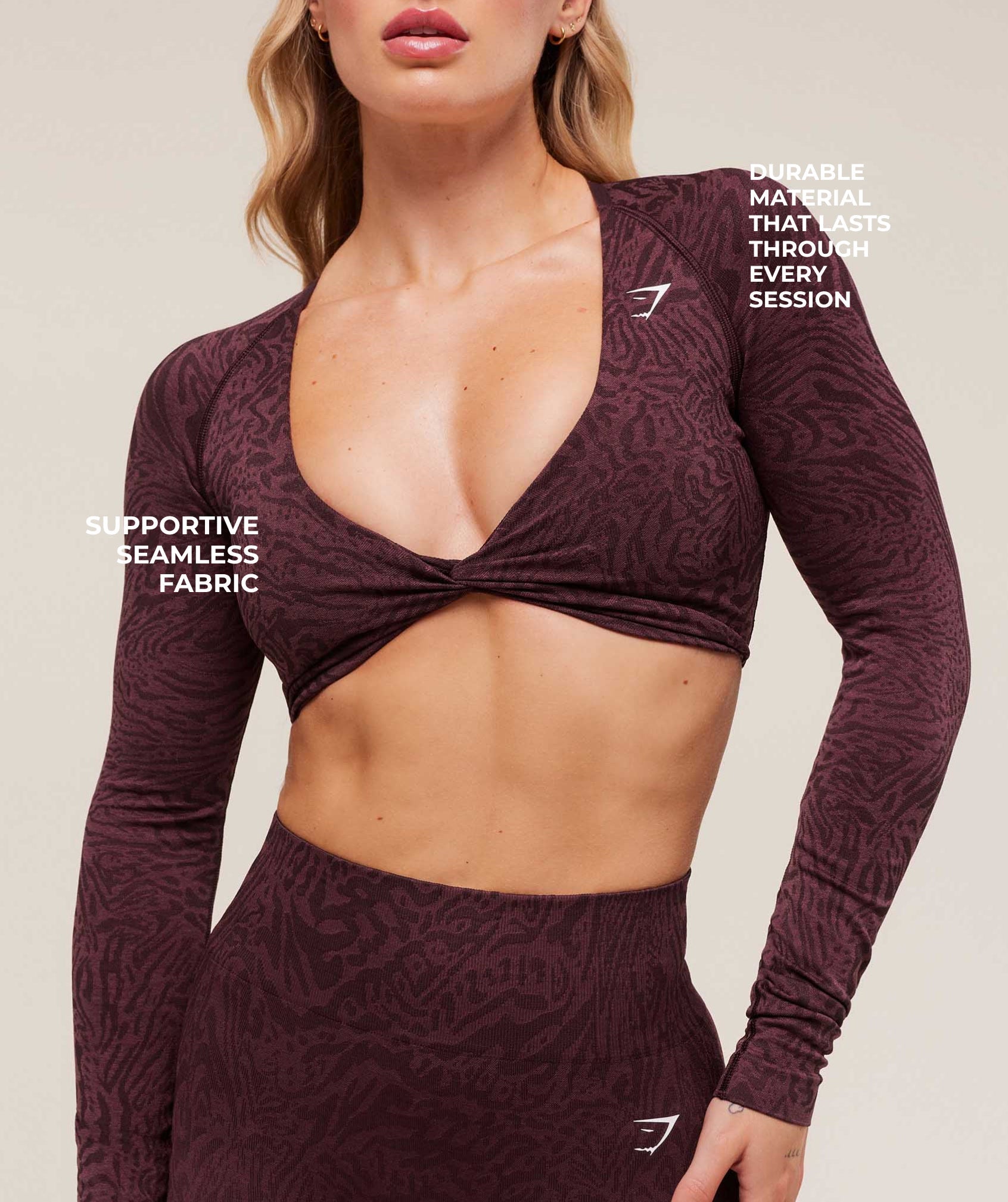 Women's Gymshark Adapt Animal Long Sleeve Crop Top Cherry Purple
