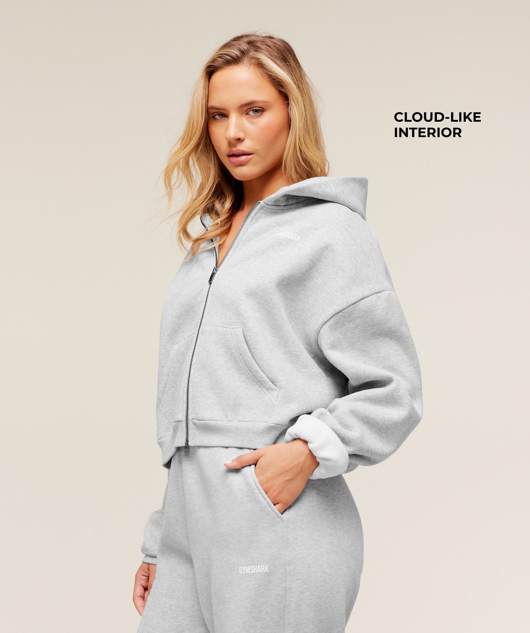 Women's Gymshark Cosy Luxe Zip Through Hoodie Soft Grey Marl