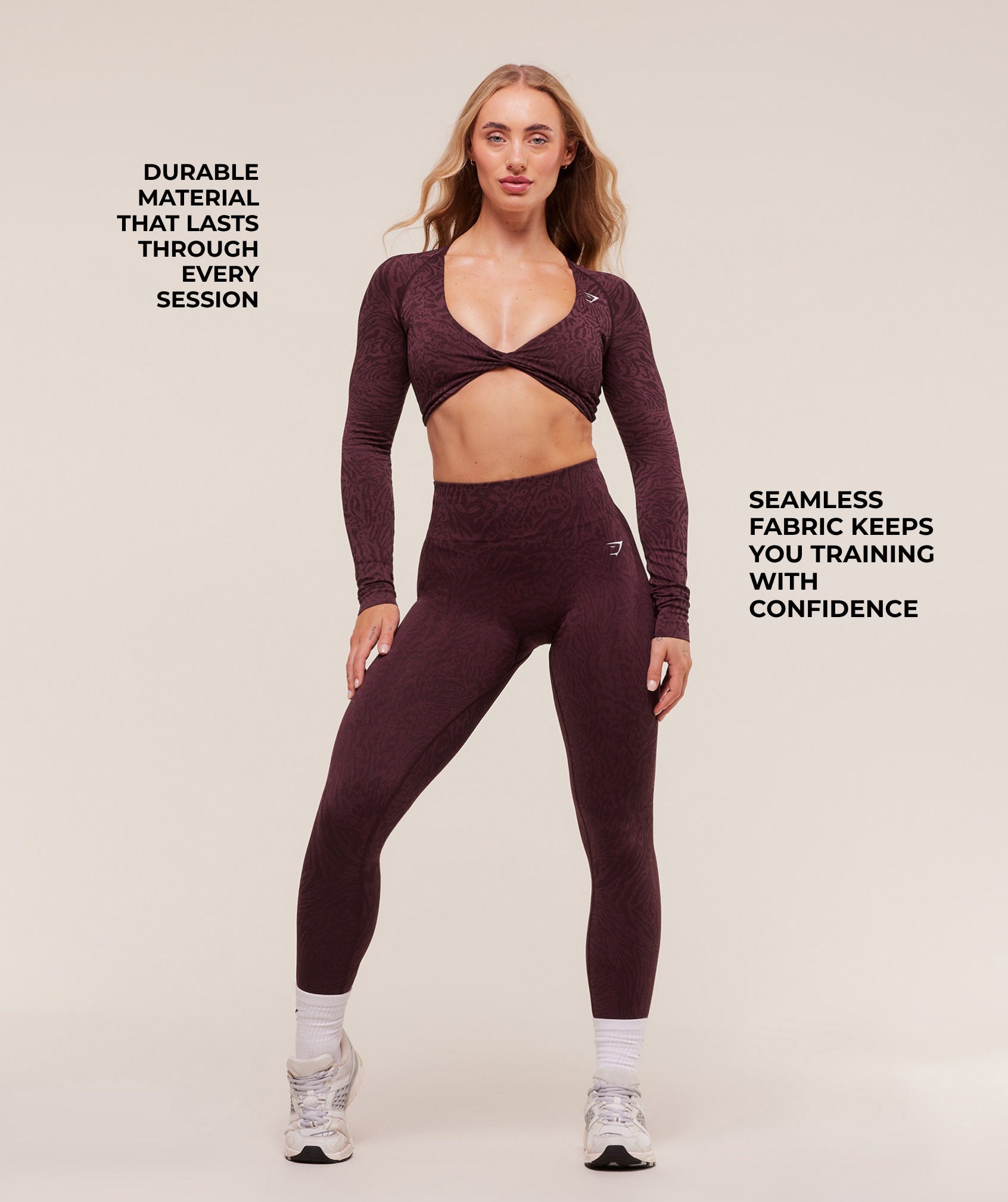 Women's Gymshark Adapt Animal Long Sleeve Crop Top Cherry Purple