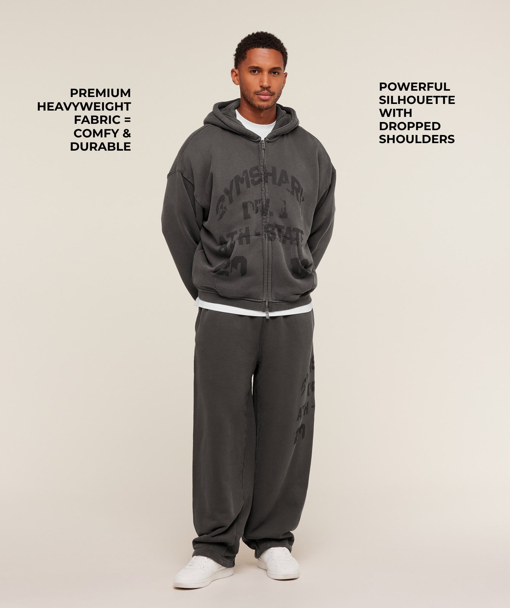 Gymshark Collegiate Washed Zip Up Hoodie Asphalt Grey