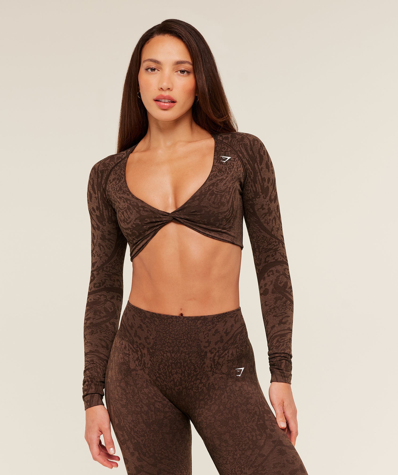 Women's Gymshark Adapt Animal X Whitney Long Sleeve Crop Top Archive Brown