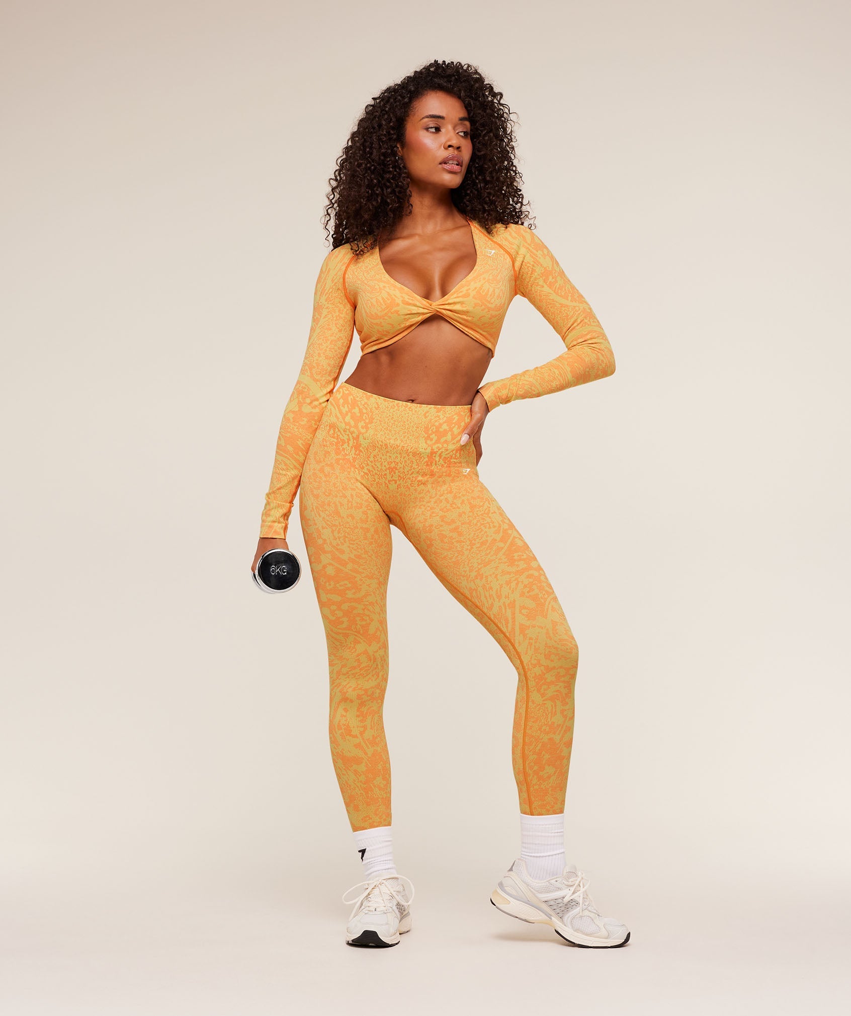 Women's Gymshark Adapt Animal X Whitney Long Sleeve Crop Top Sorbet Yellow