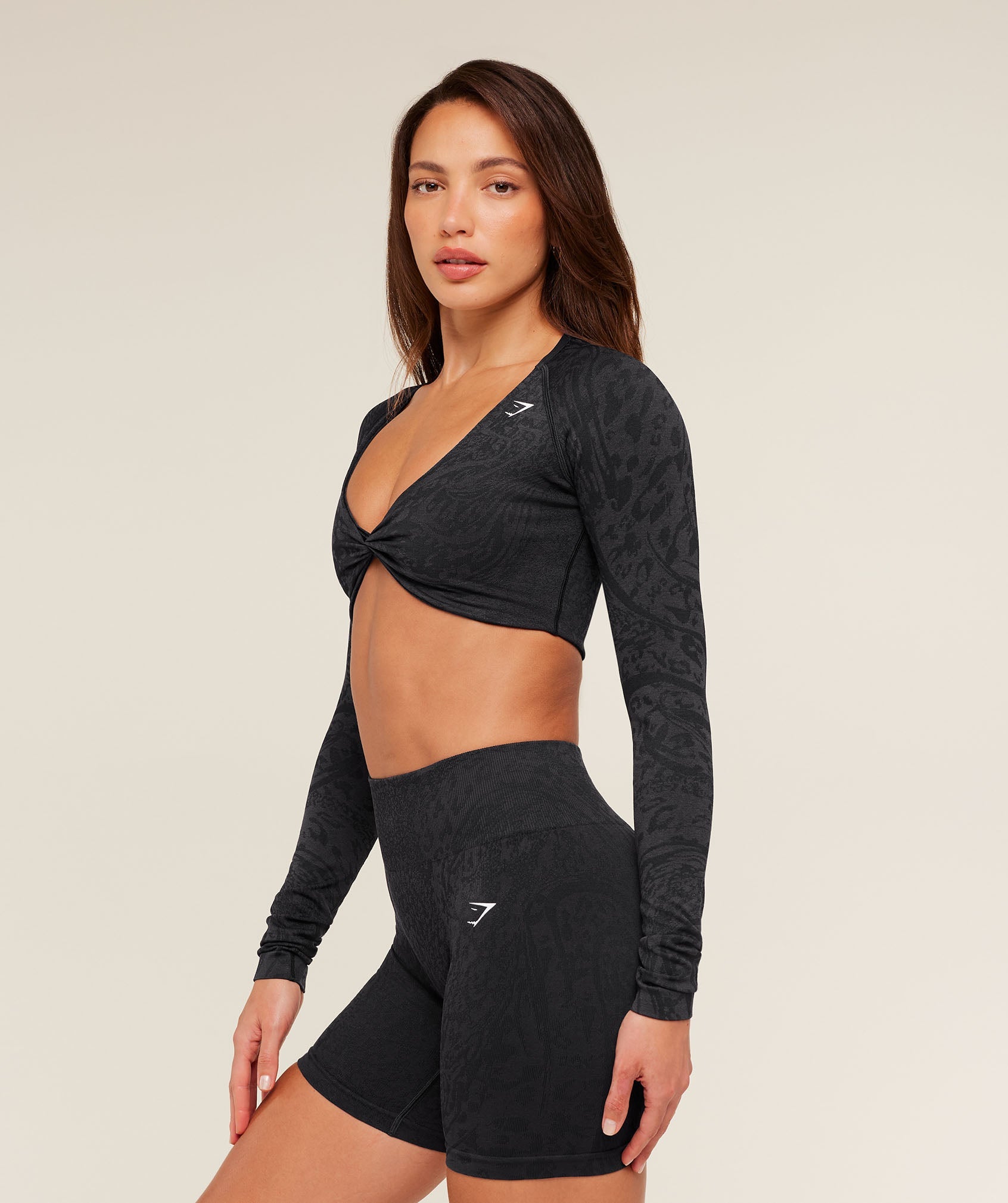 Women's Gymshark Adapt Animal X Whitney Long Sleeve Crop Top Black