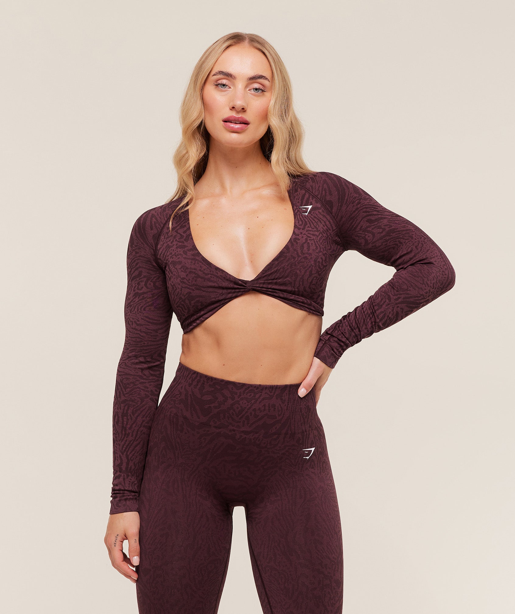 Women's Gymshark Adapt Animal Long Sleeve Crop Top Cherry Purple