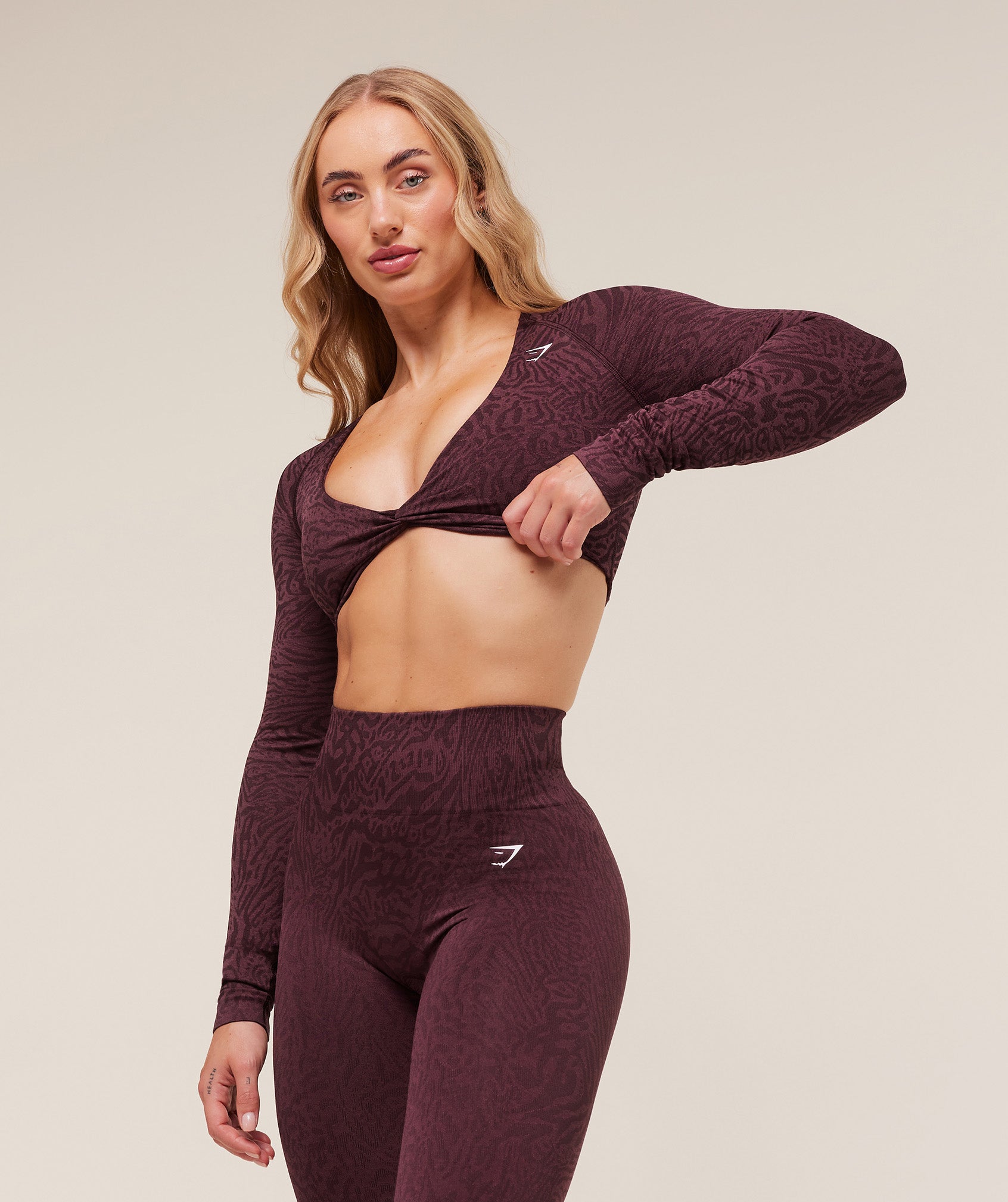 Women's Gymshark Adapt Animal Long Sleeve Crop Top Cherry Purple