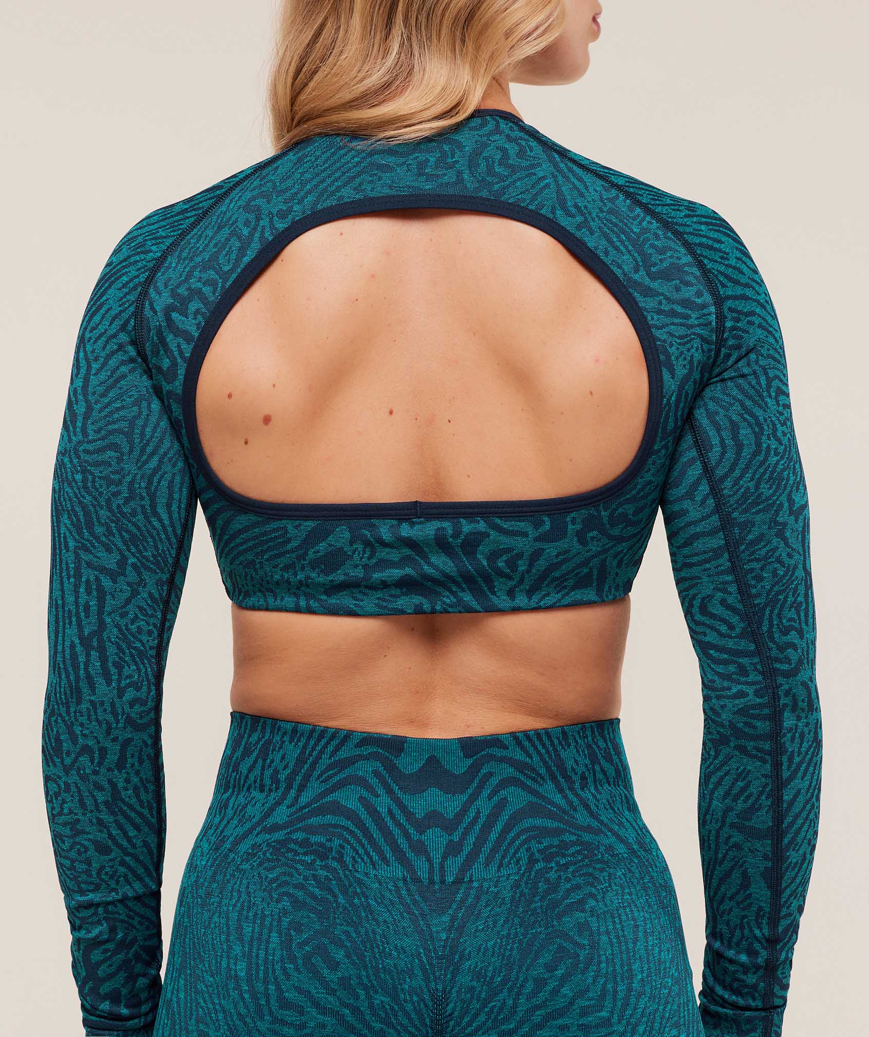 Women's Gymshark Adapt Animal Long Sleeve Crop Top Navy