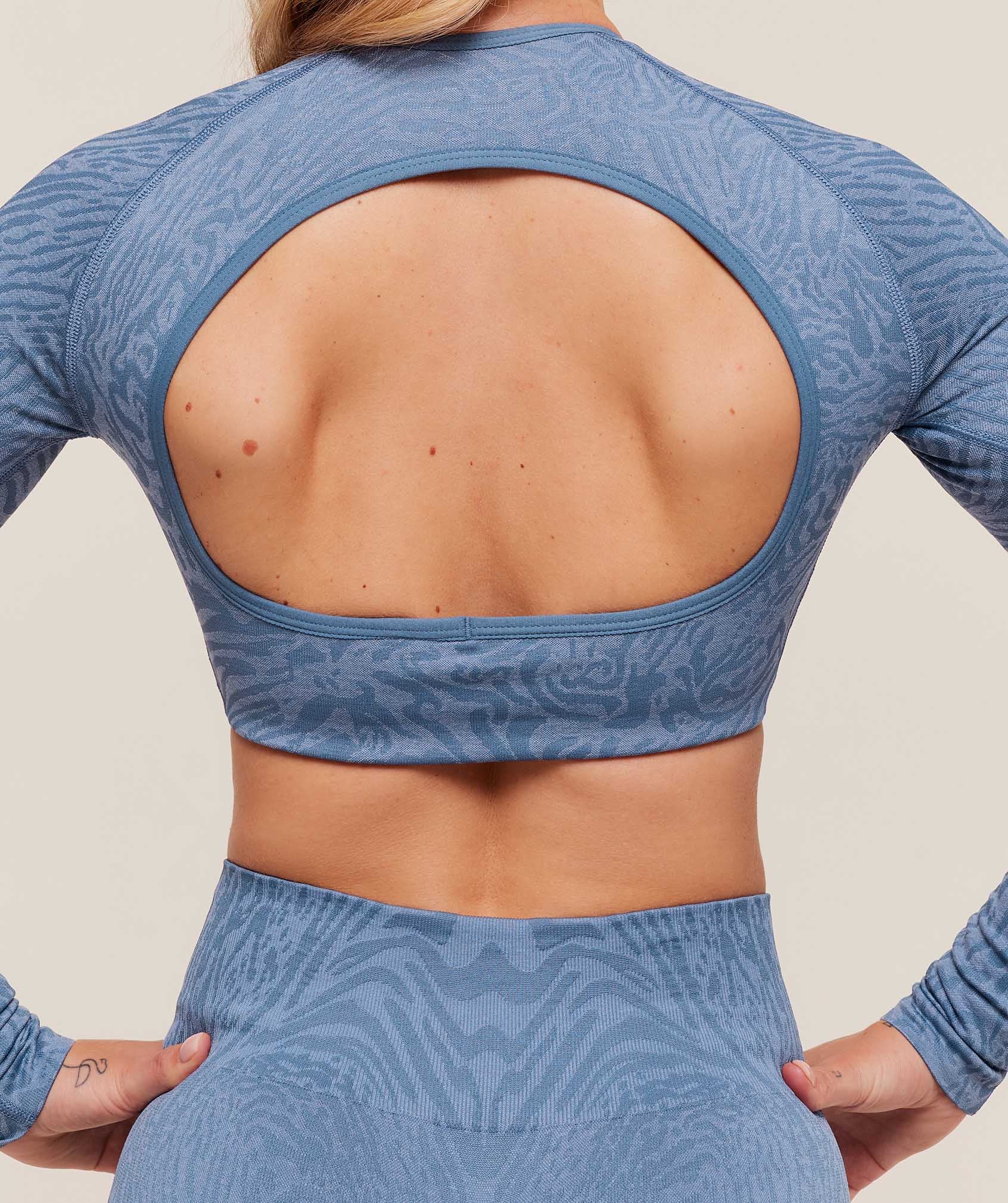 Women's Gymshark Adapt Animal Long Sleeve Crop Top Worn Blue