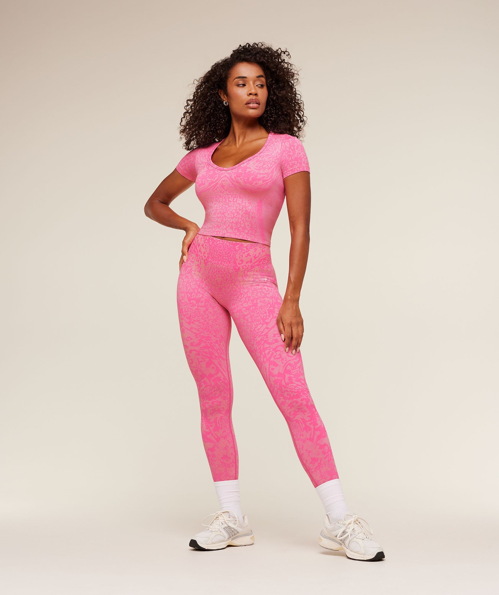 Women's Gymshark Adapt Animal X Whitney Short Sleeve Top Electric Pink