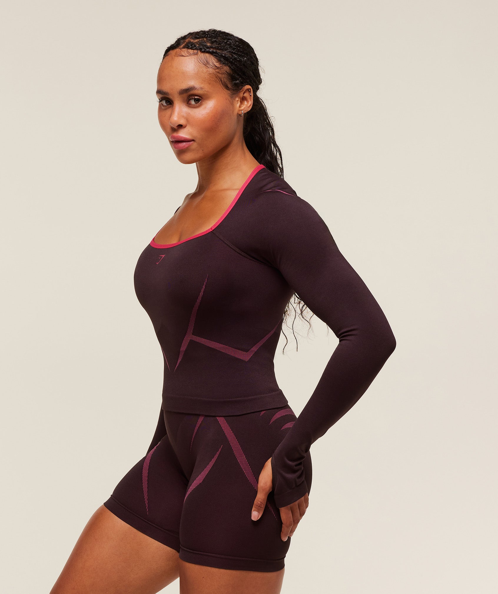 Women's Gymshark Apex Lift Seamless Long Sleeve Crop Top Cherry Purple