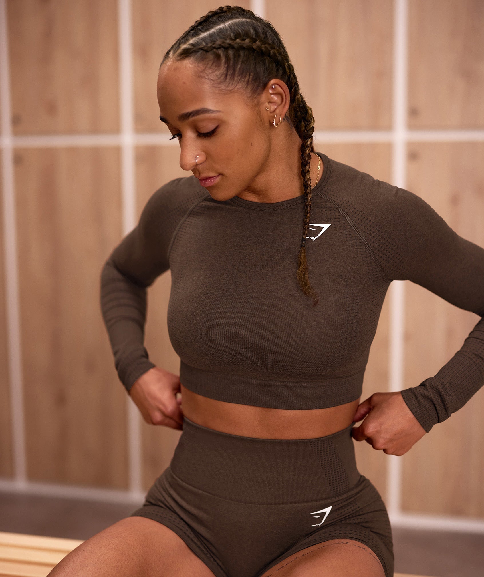 Women's Gymshark Vital Crop Top Espresso Marl