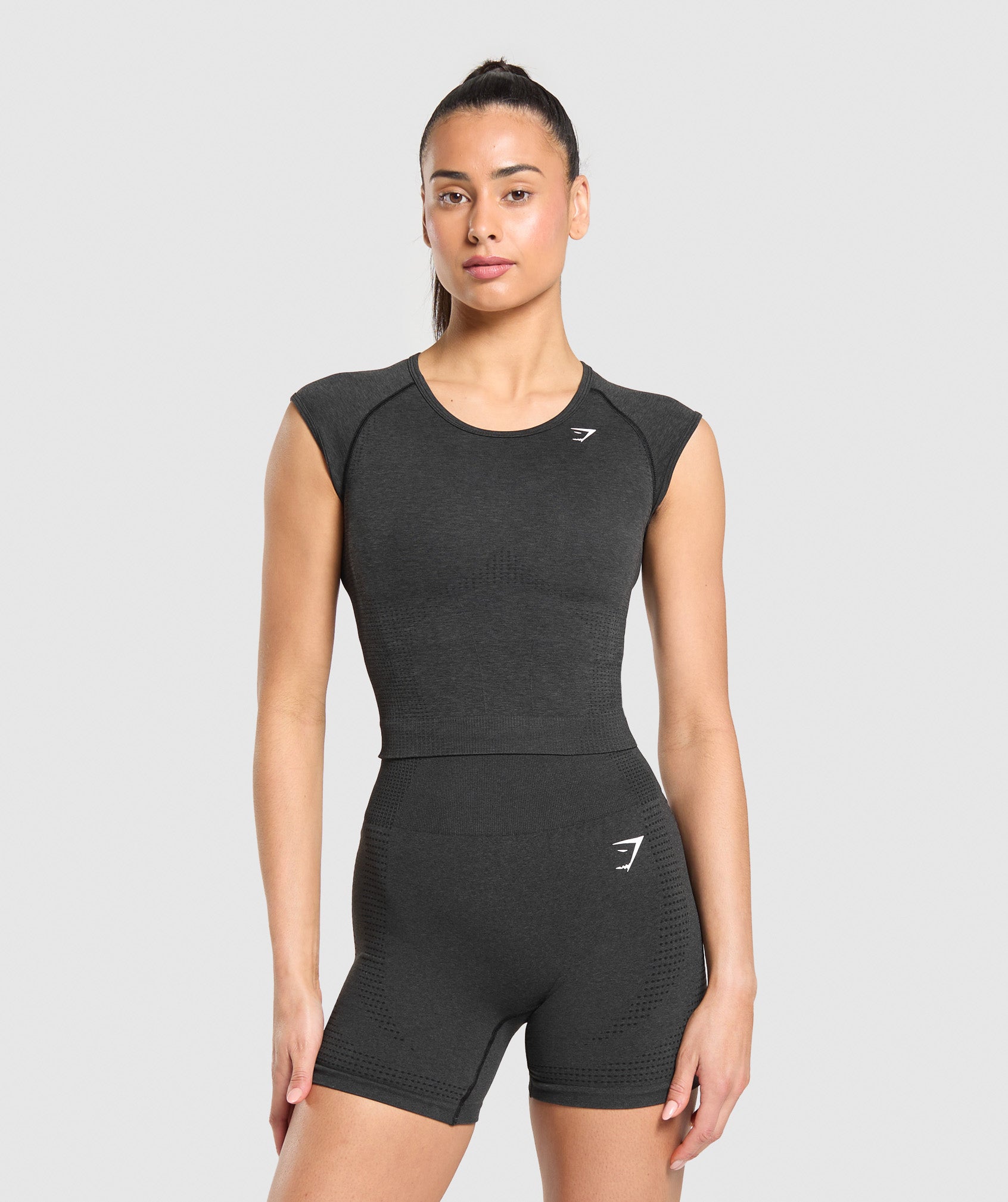 Women's Gymshark Vital Scoop Neck Top Black Marl