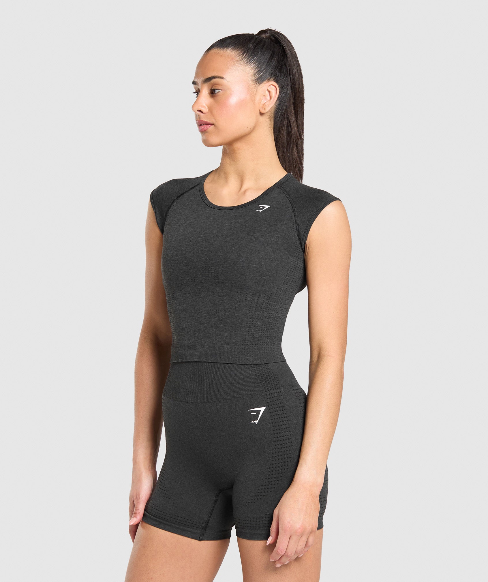 Women's Gymshark Vital Scoop Neck Top Black Marl