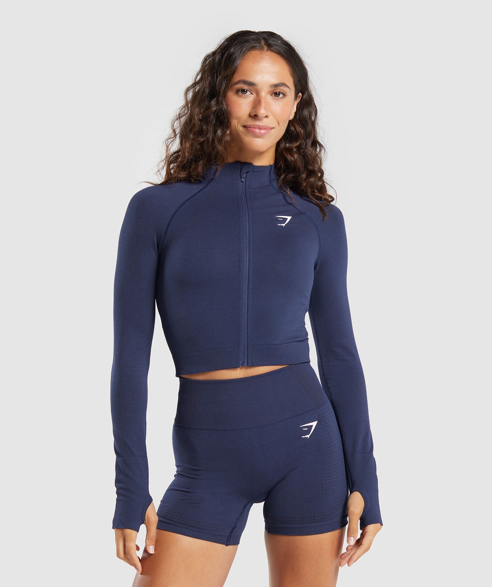 Women's Gymshark Vital Midi Zip Up Jacket Heavy Blue Marl
