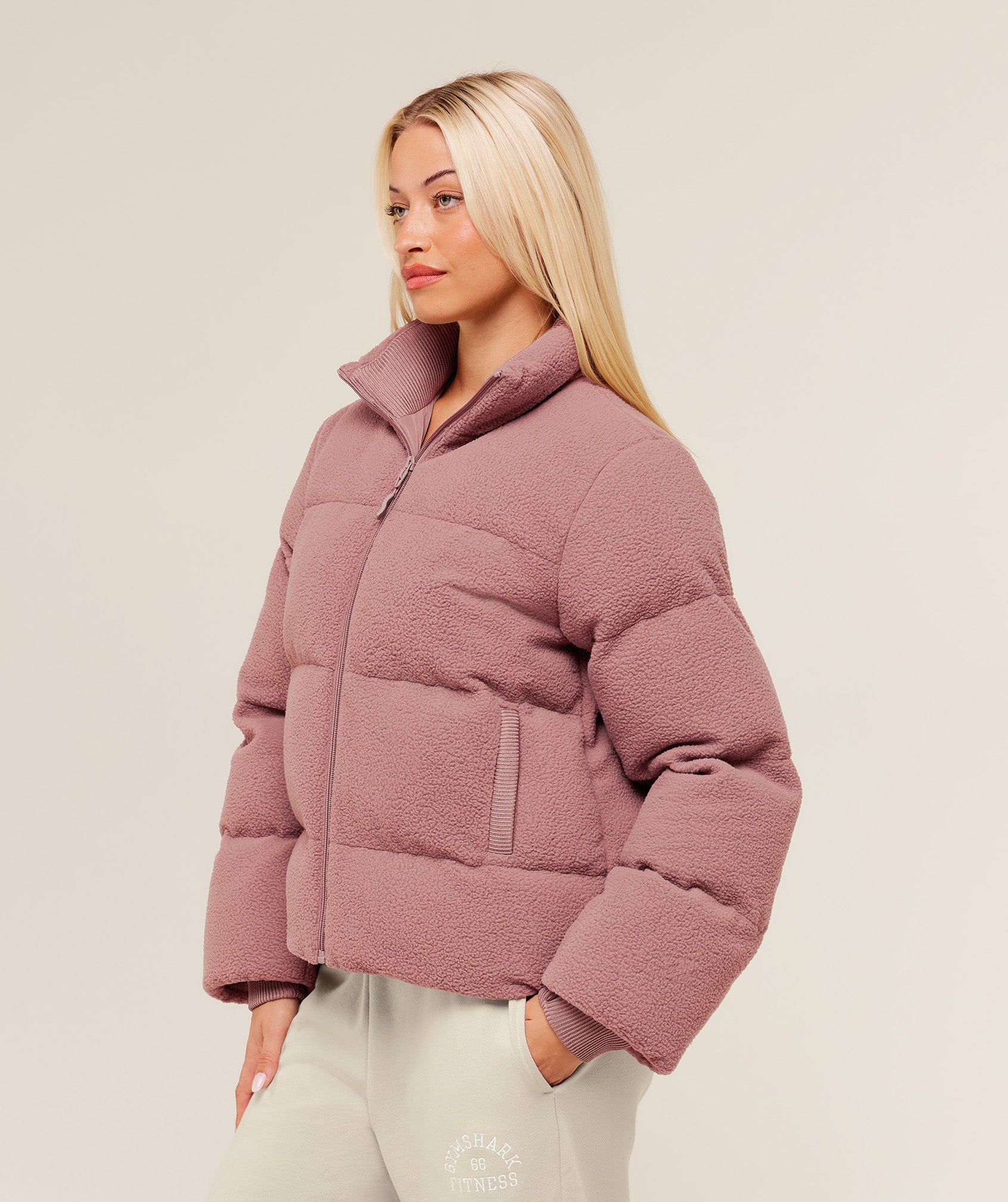 Women's Gymshark Sherpa Puffer Jacket Chestnut Pink
