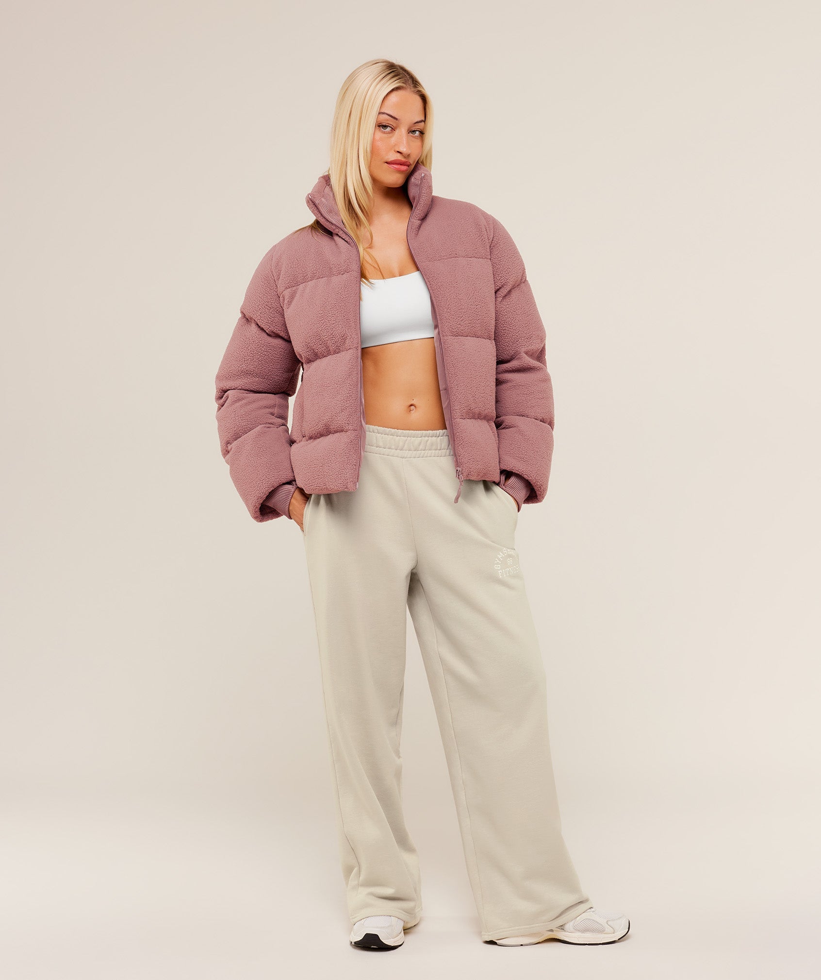 Women's Gymshark Sherpa Puffer Jacket Chestnut Pink