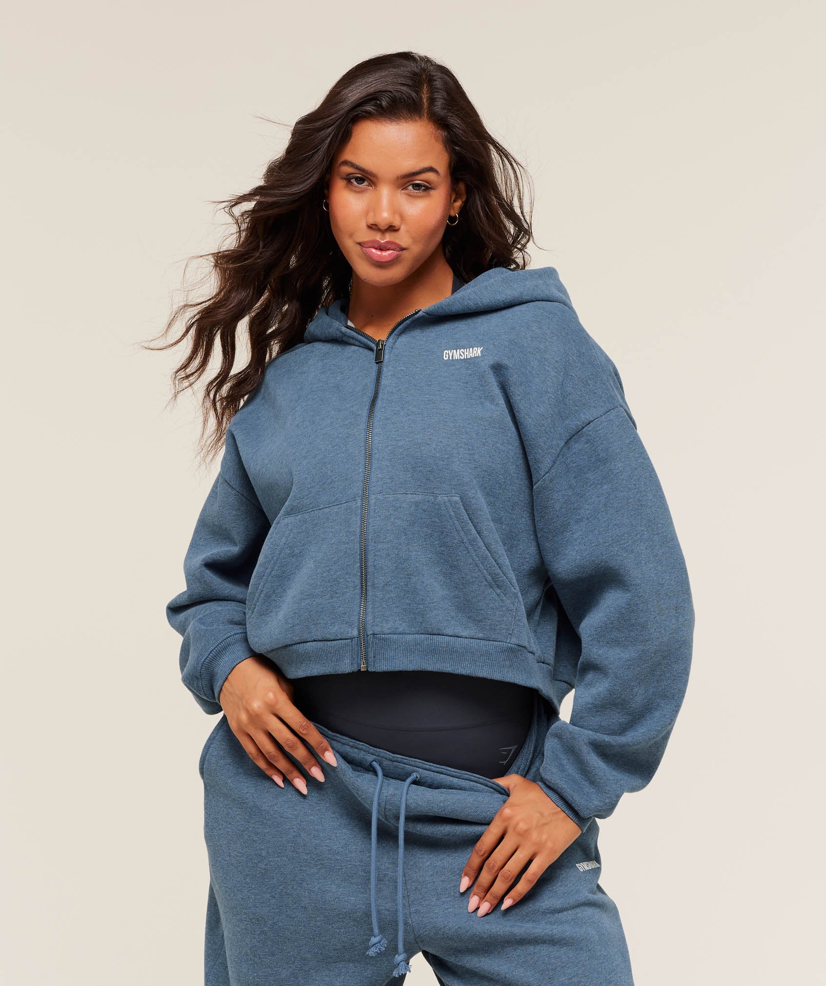 Women's Gymshark Cosy Luxe Zip Through Hoodie Compound Blue Marl