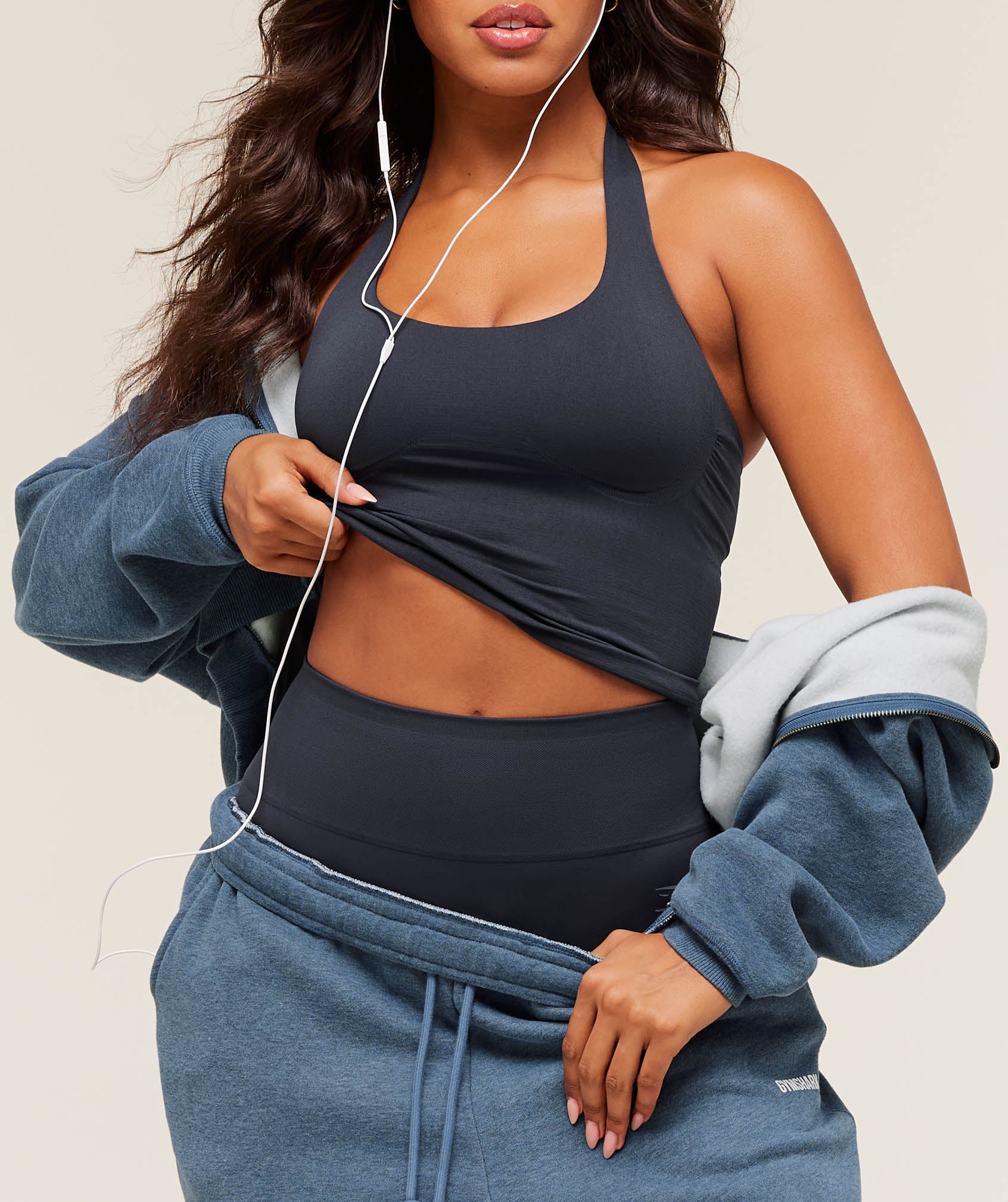 Women's Gymshark Cosy Luxe Zip Through Hoodie Compound Blue Marl