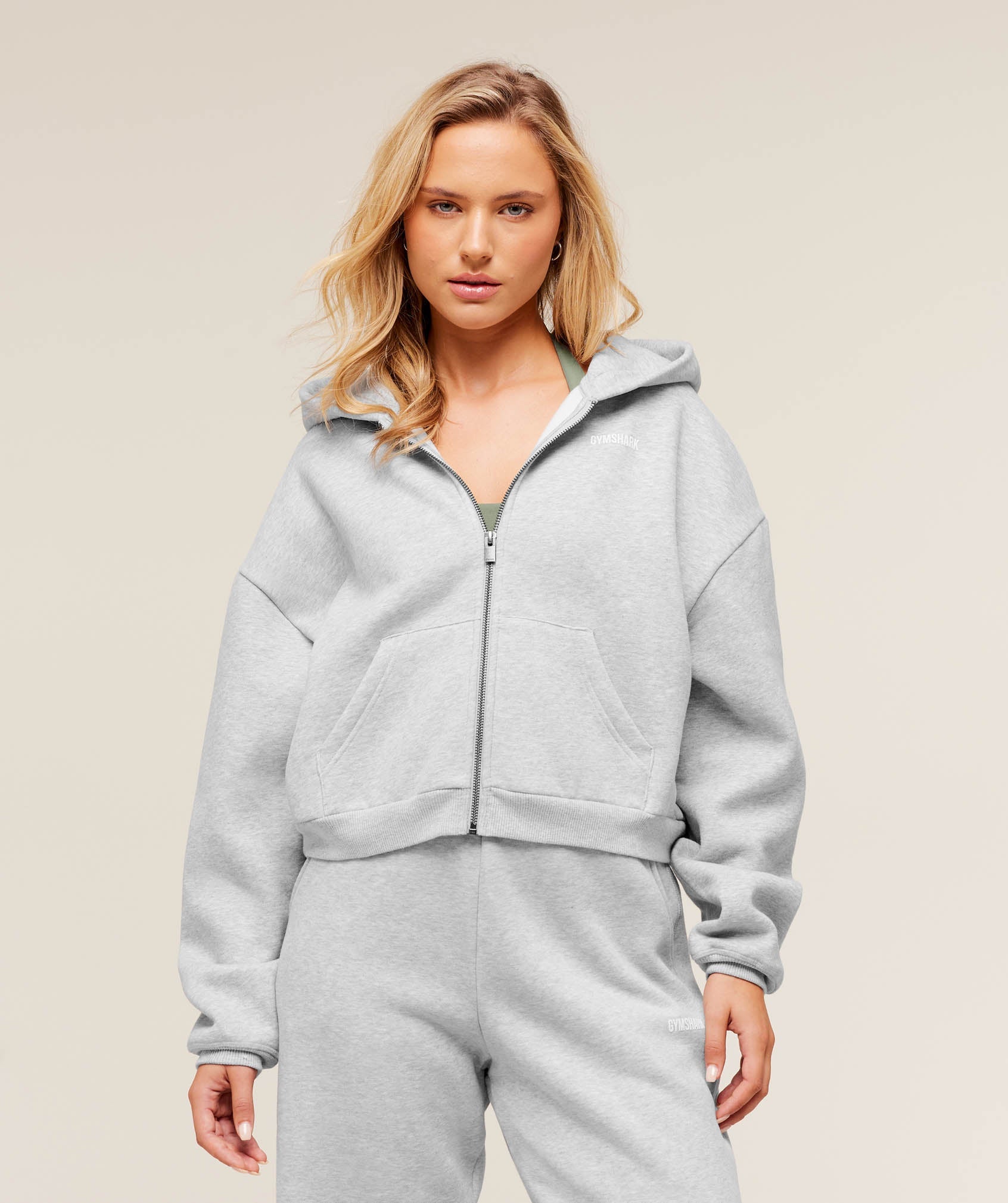 Women's Gymshark Cosy Luxe Zip Through Hoodie Soft Grey Marl