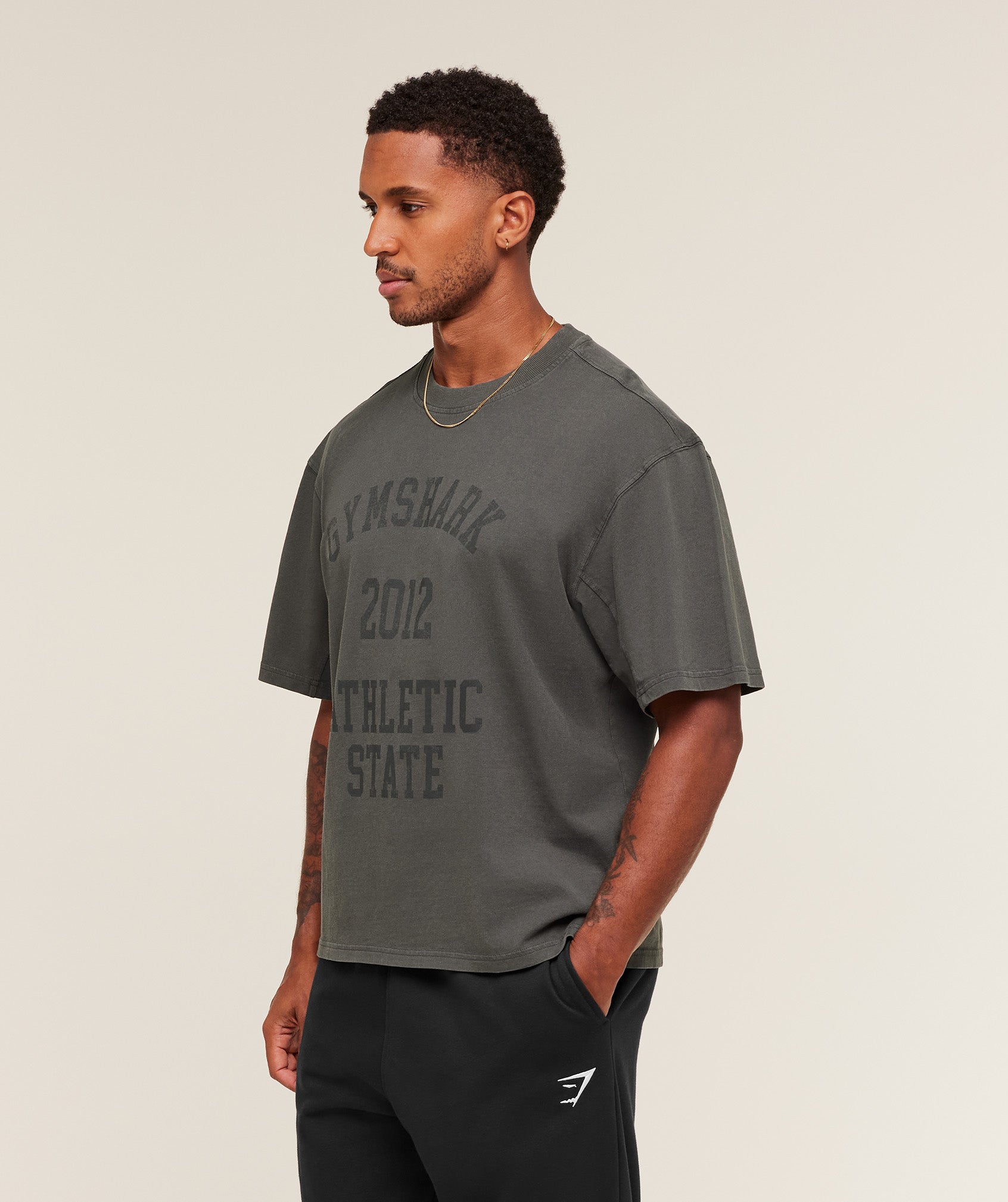 Gymshark Collegiate Washed T-Shirt Asphalt Grey