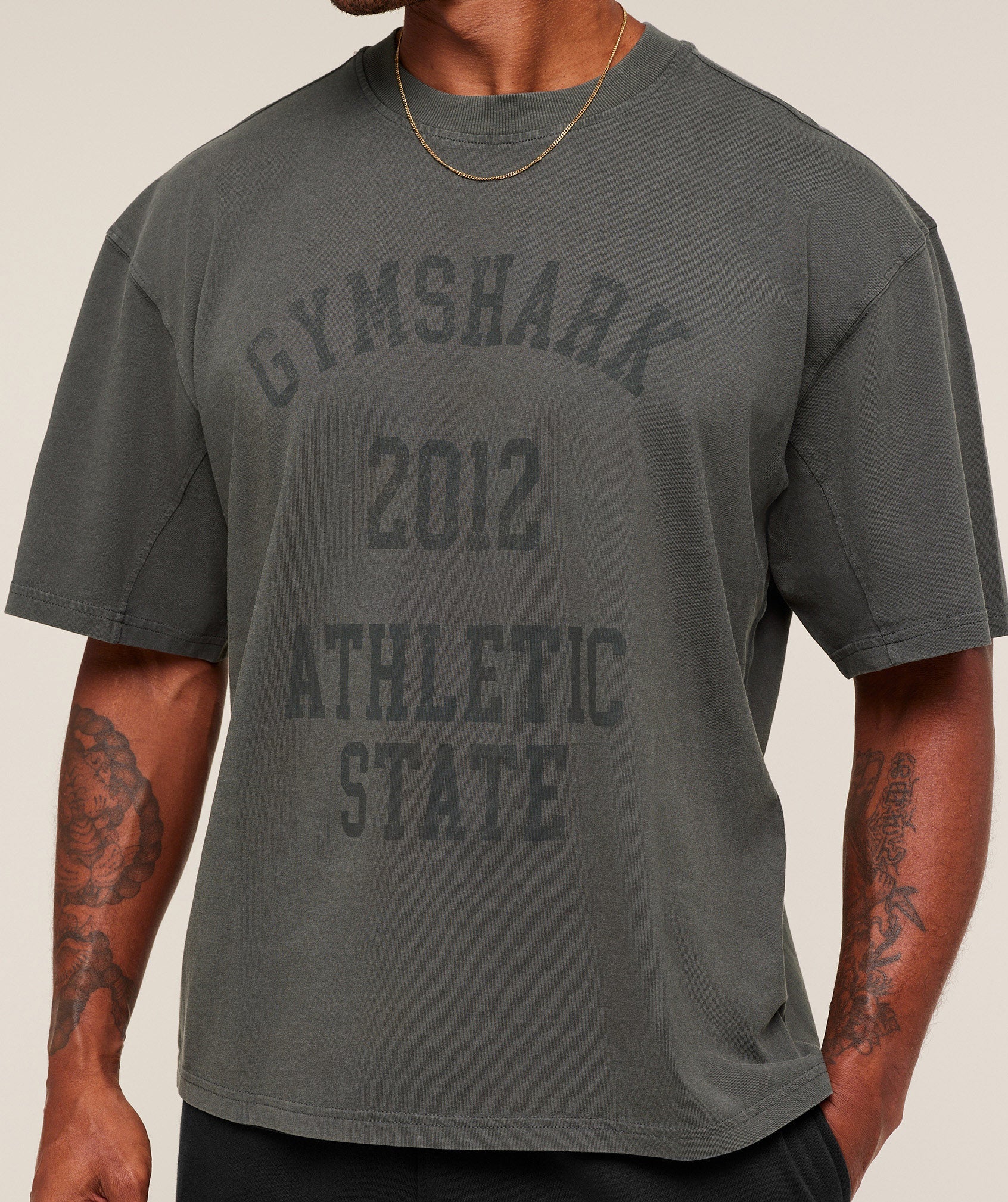 Gymshark Collegiate Washed T-Shirt Asphalt Grey