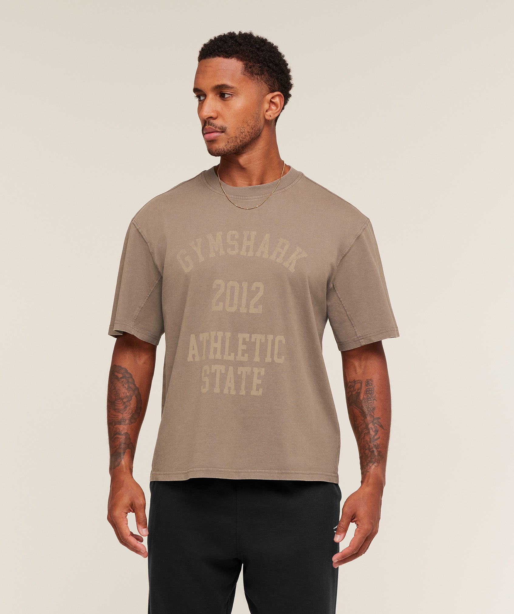Gymshark Collegiate Washed T-Shirt Soft Brown