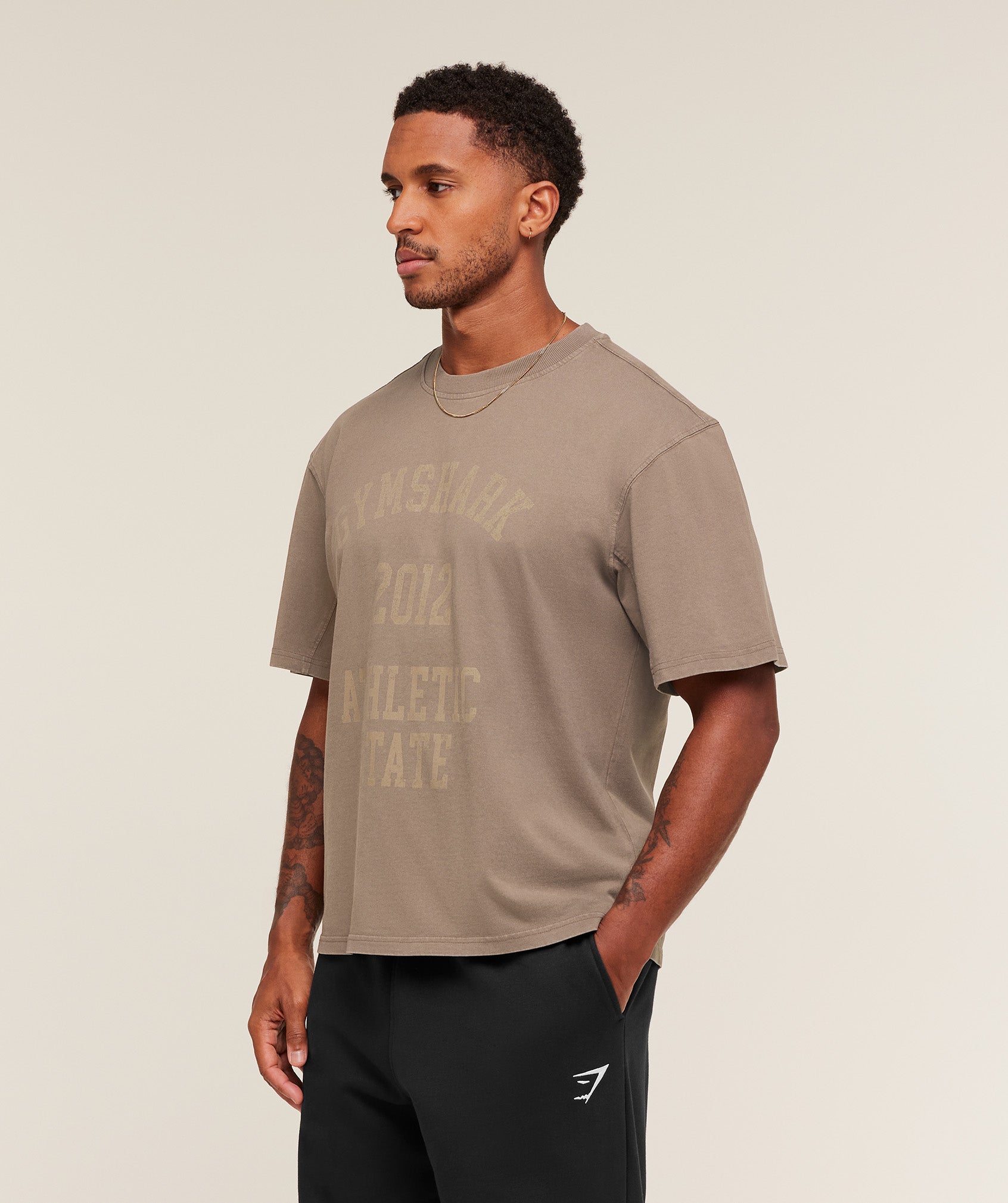 Gymshark Collegiate Washed T-Shirt Soft Brown
