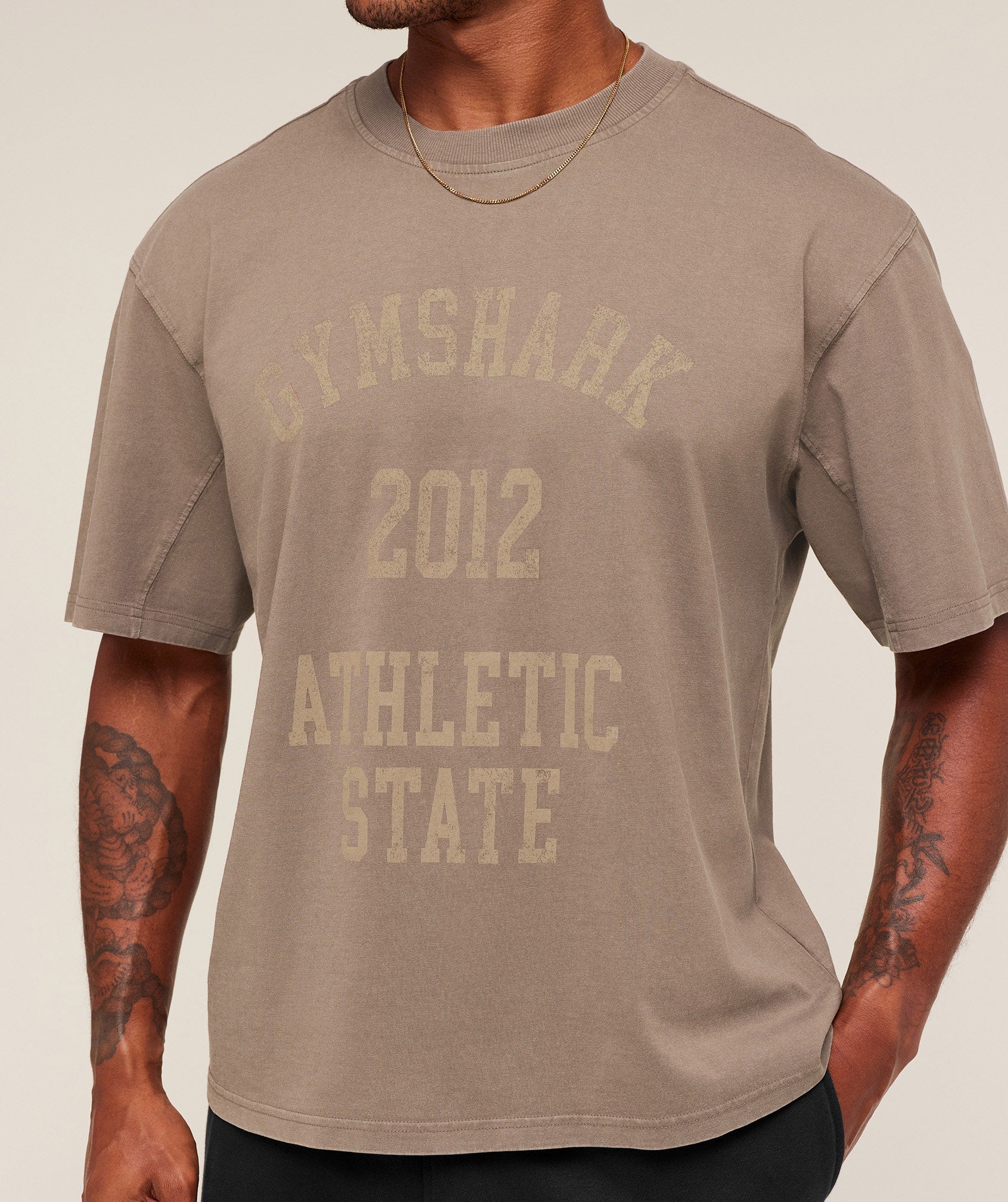 Gymshark Collegiate Washed T-Shirt Soft Brown