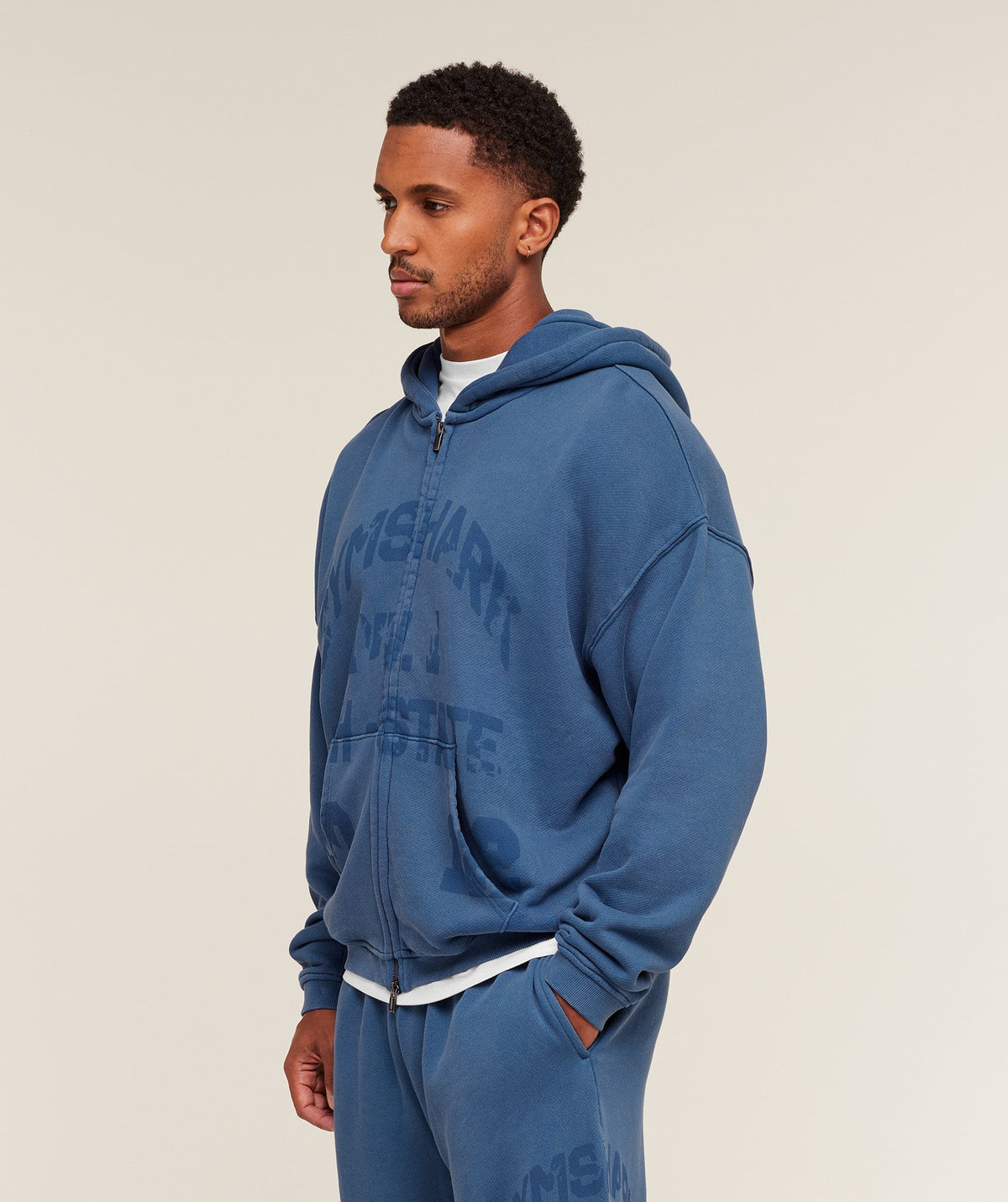 Gymshark Collegiate Washed Zip Up Hoodie Compound Blue