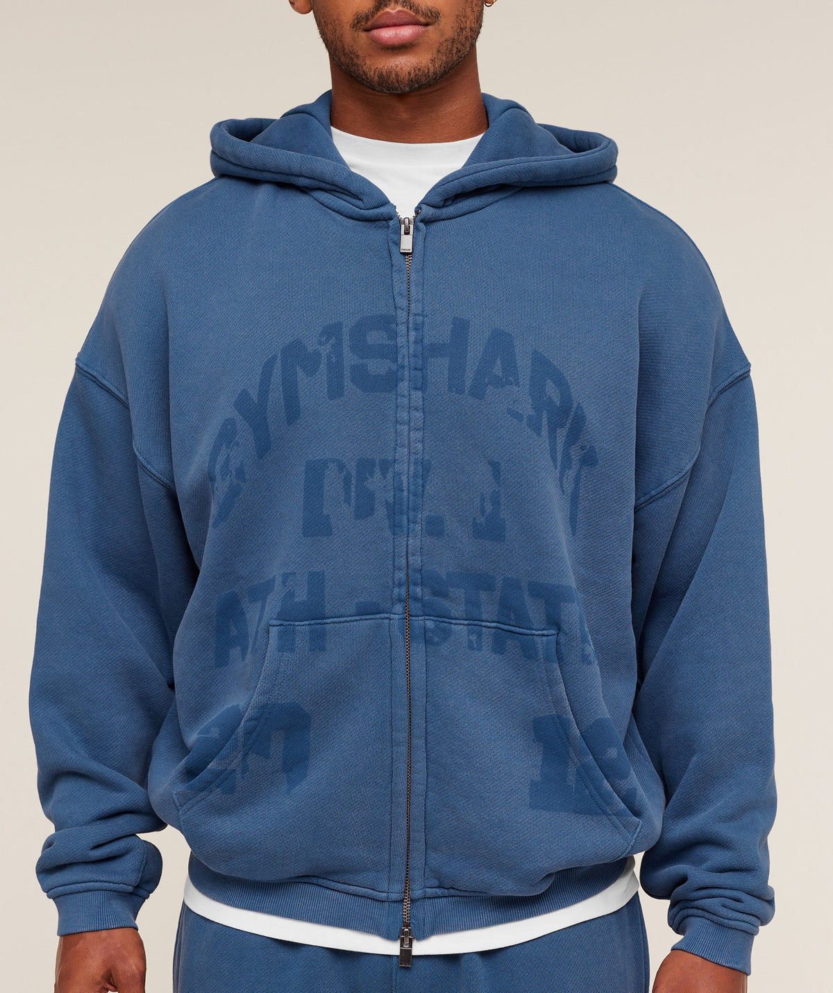 Gymshark Collegiate Washed Zip Up Hoodie Compound Blue