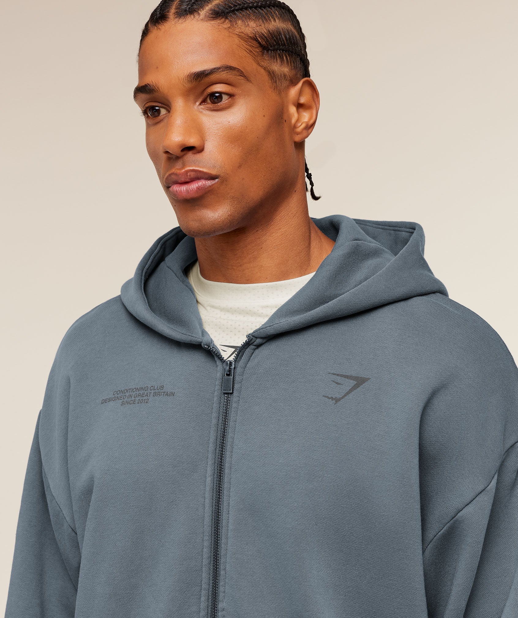 Gymshark Conditioning Club Washed Zip Through Hoodie Iron Blue