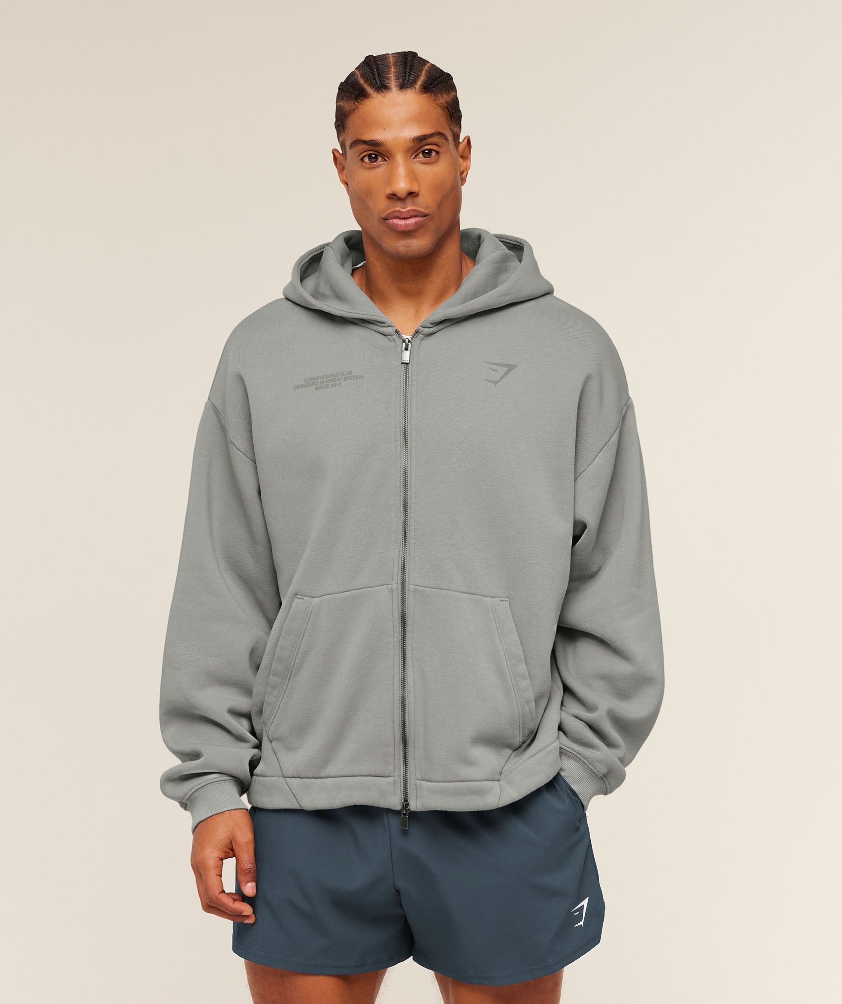 Gymshark Conditioning Club Washed Zip Through Hoodie Smokey Grey