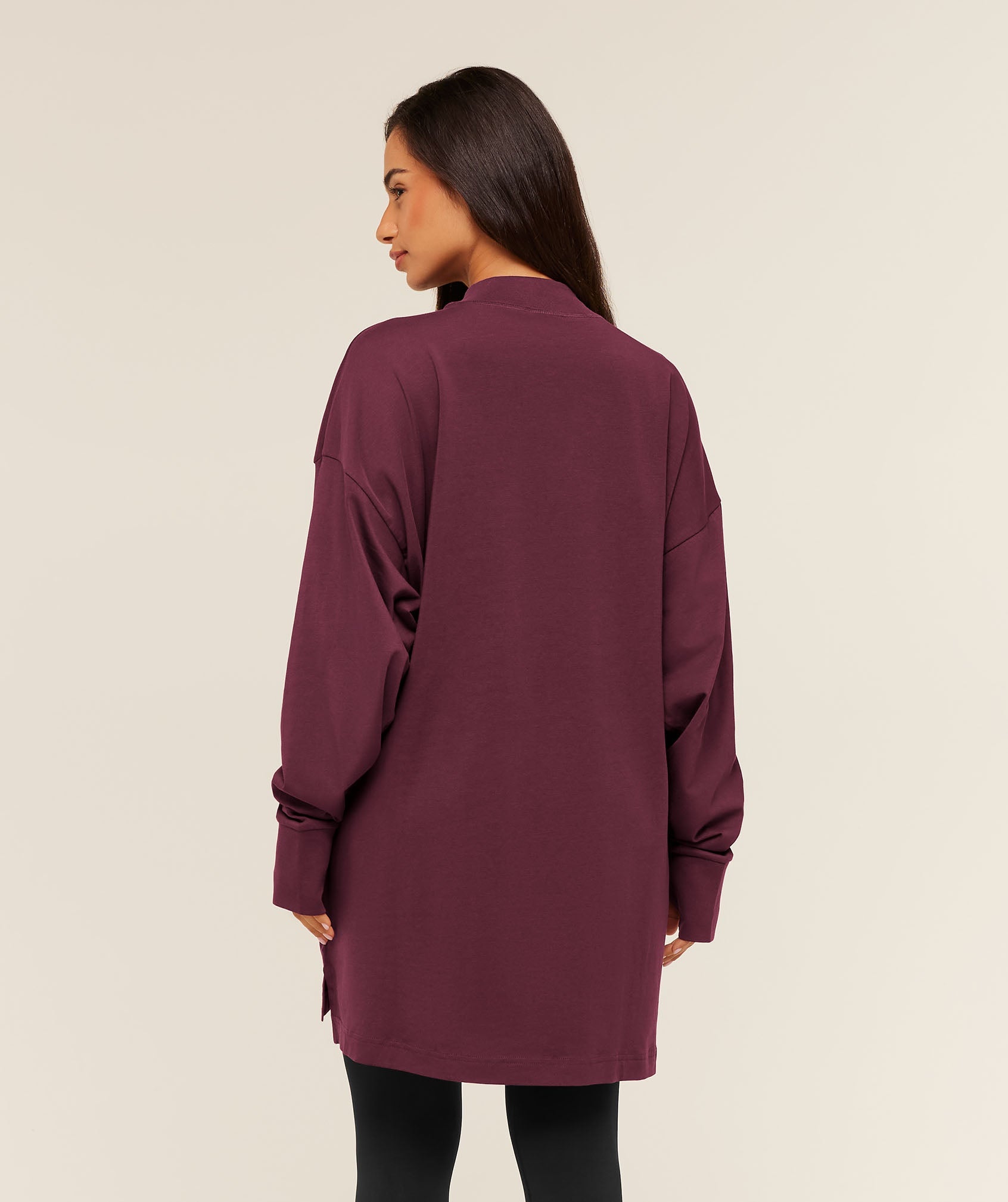 Women's Gymshark Covered Longline Cotton Long Sleeve Top Gs Impact Burgundy
