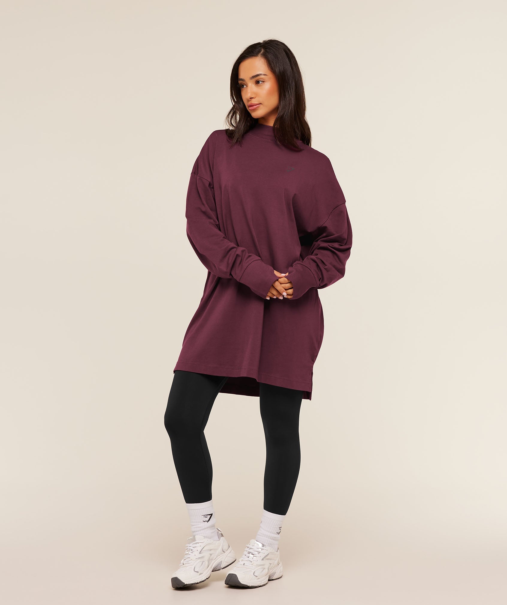 Women's Gymshark Covered Longline Cotton Long Sleeve Top Gs Impact Burgundy