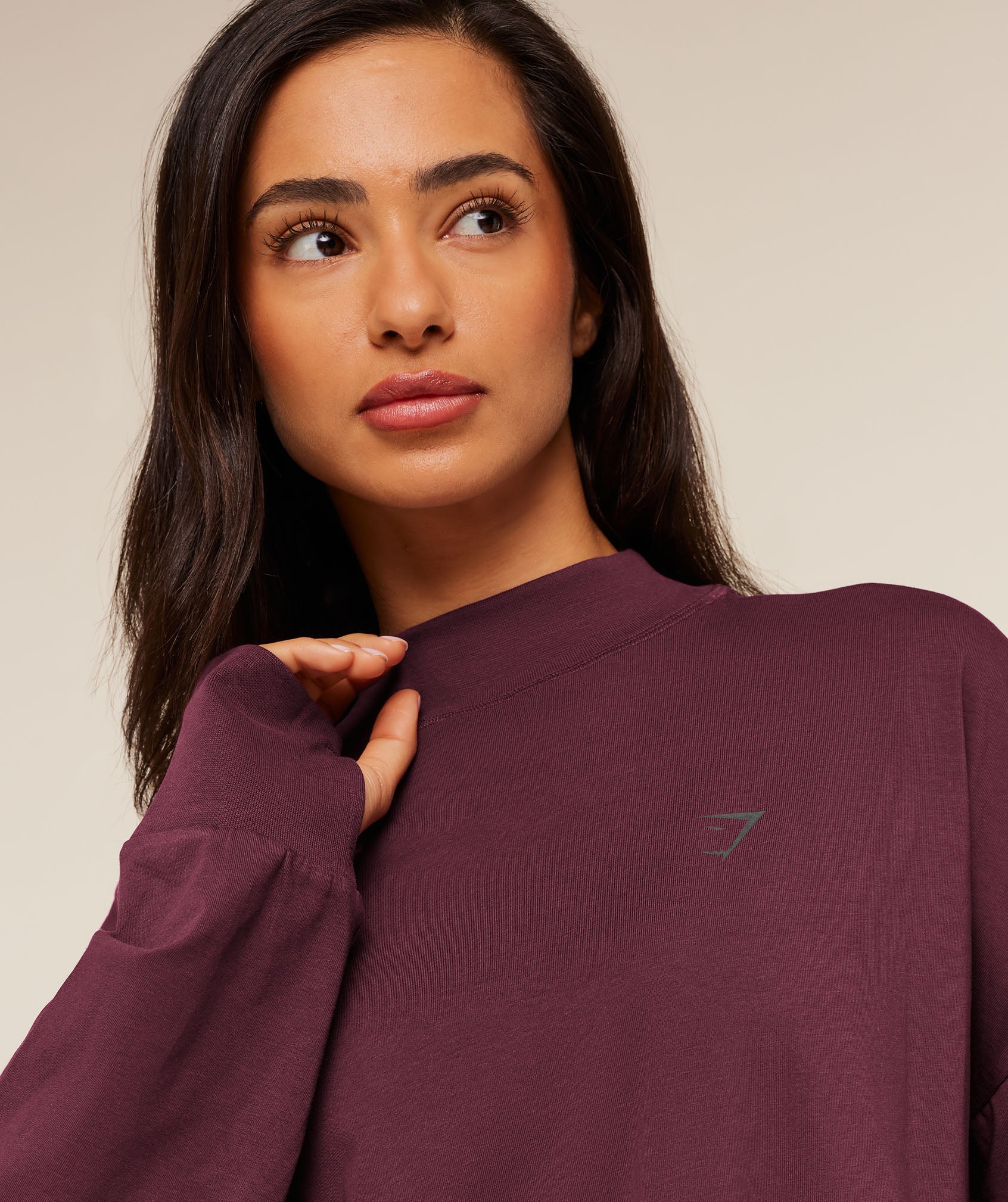 Women's Gymshark Covered Longline Cotton Long Sleeve Top Gs Impact Burgundy