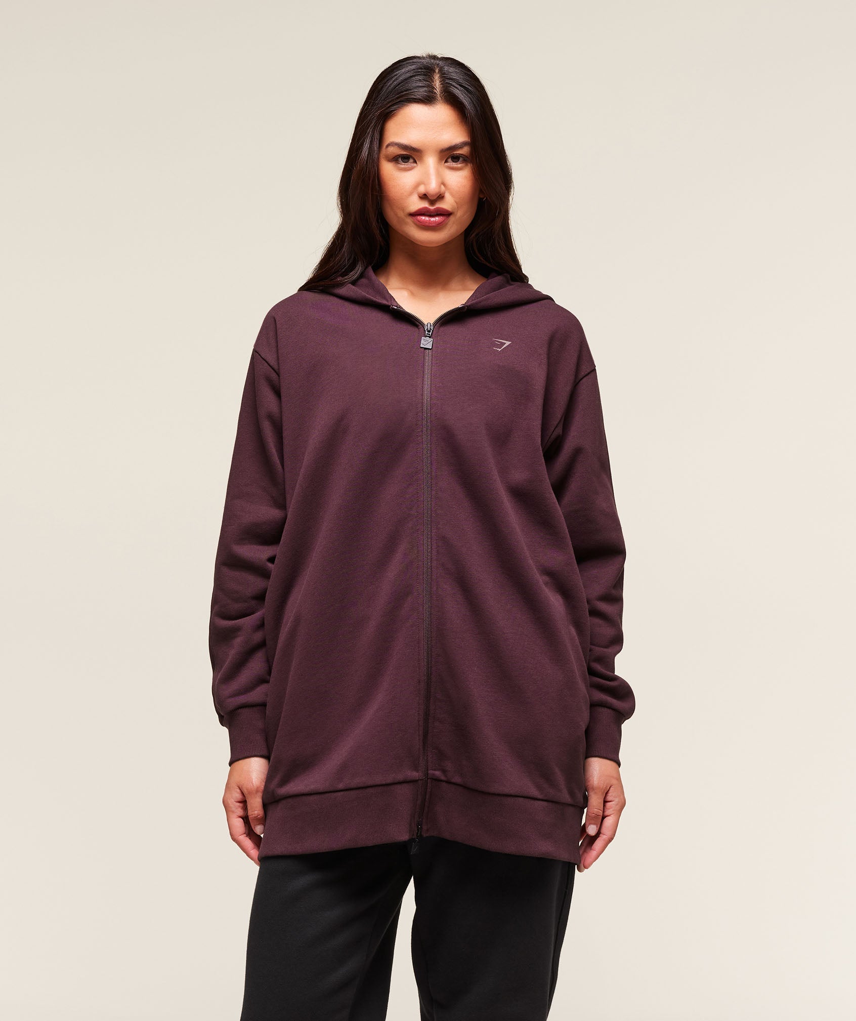 Women's Gymshark Covered Longline Zip Up Hoodie Cherry Purple L