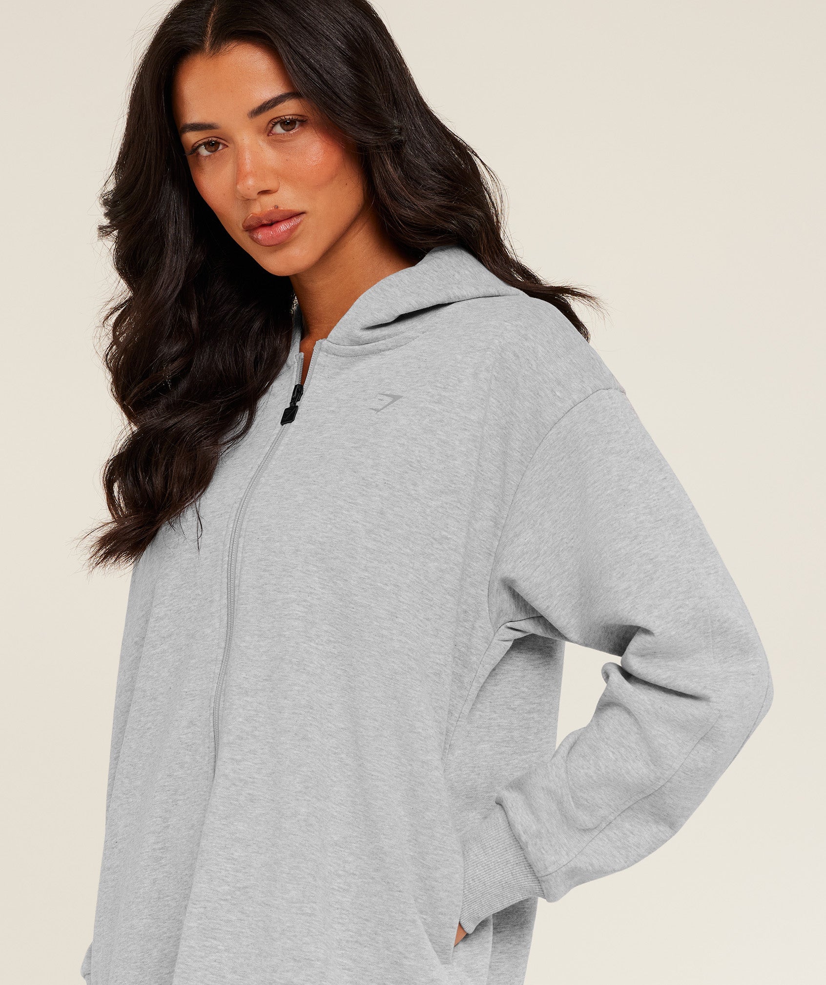Women's Gymshark Covered Longline Zip Up Hoodie Light Grey Core Marl