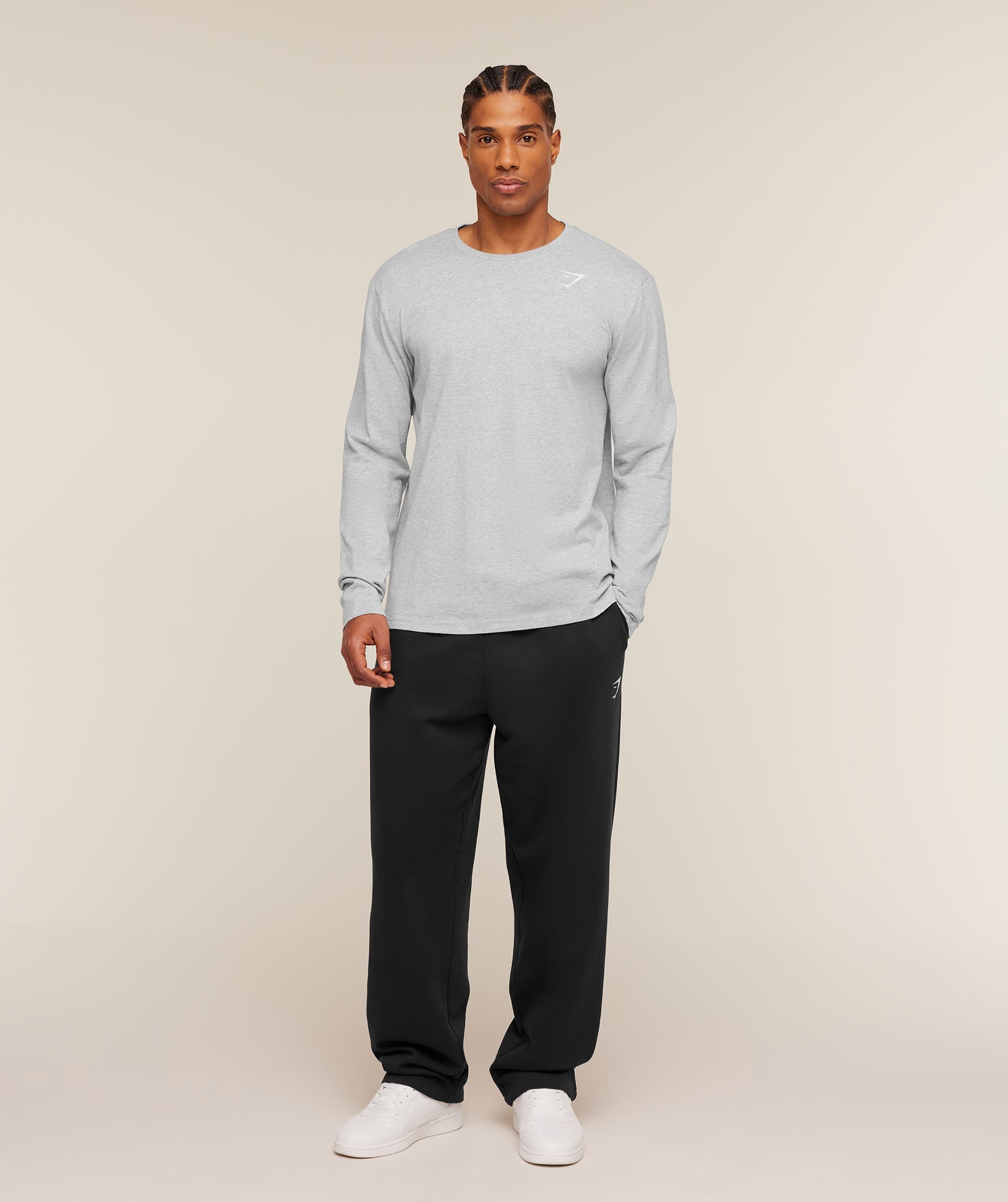 Gymshark Crest Long Sleeve T-Shirt Light Grey Marl