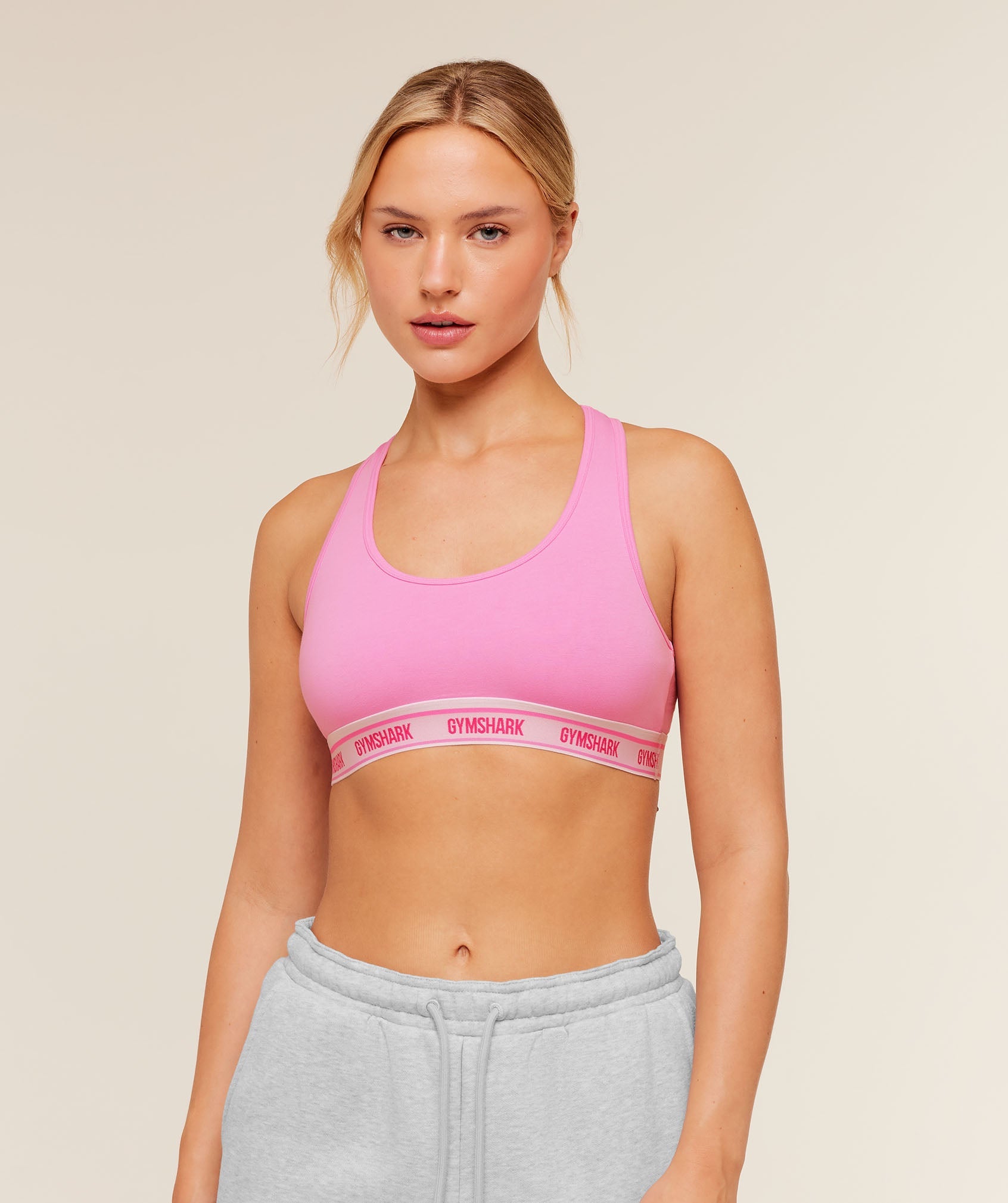 Women's Gymshark Elastic Branded Racerback Cotton Bralette Focus Pink