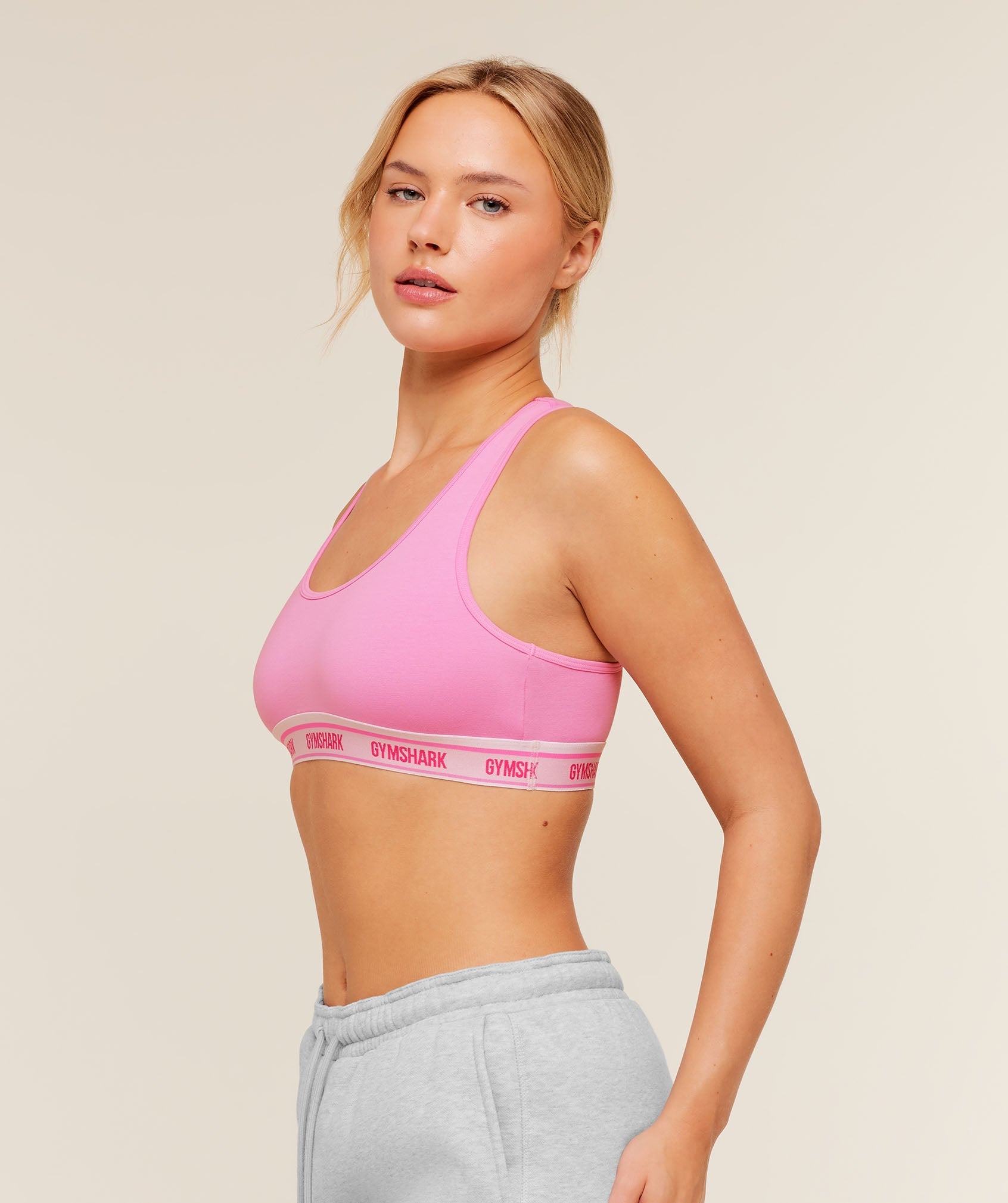 Women's Gymshark Elastic Branded Racerback Cotton Bralette Focus Pink