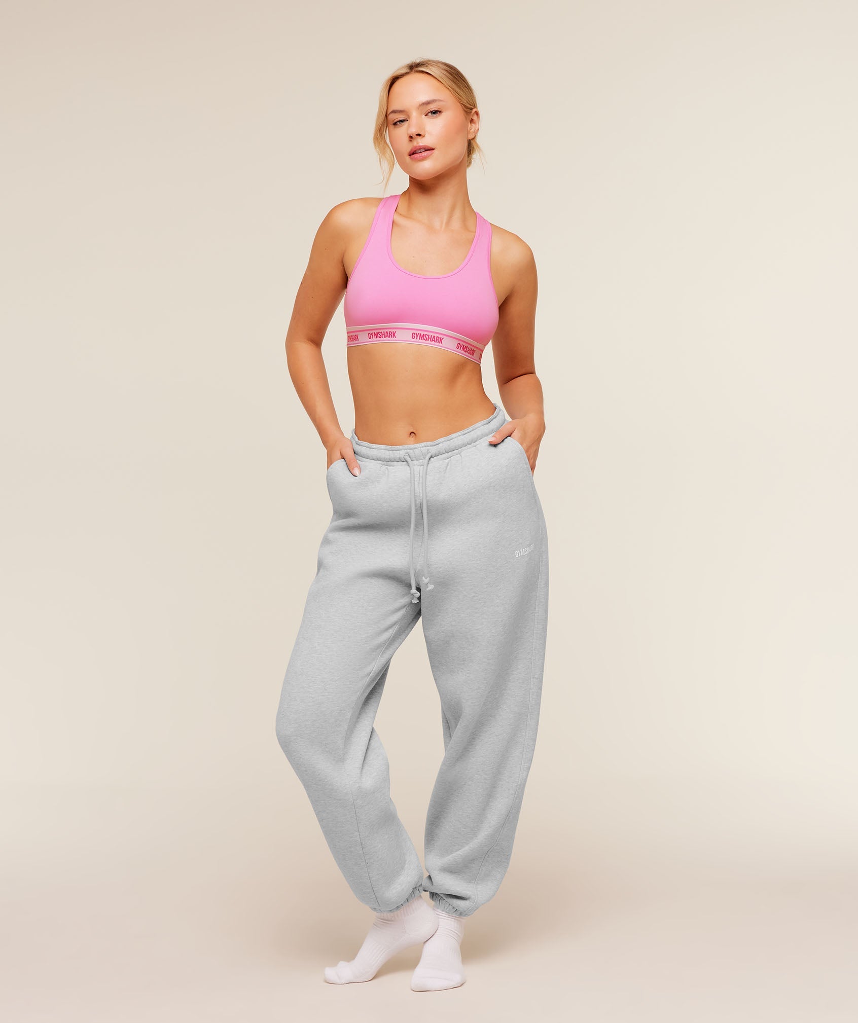 Women's Gymshark Elastic Branded Racerback Cotton Bralette Focus Pink