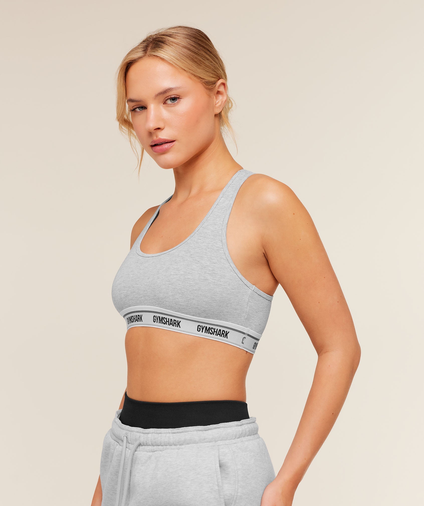 Women's Gymshark Elastic Branded Racerback Cotton Bralette Light Grey Core Marl