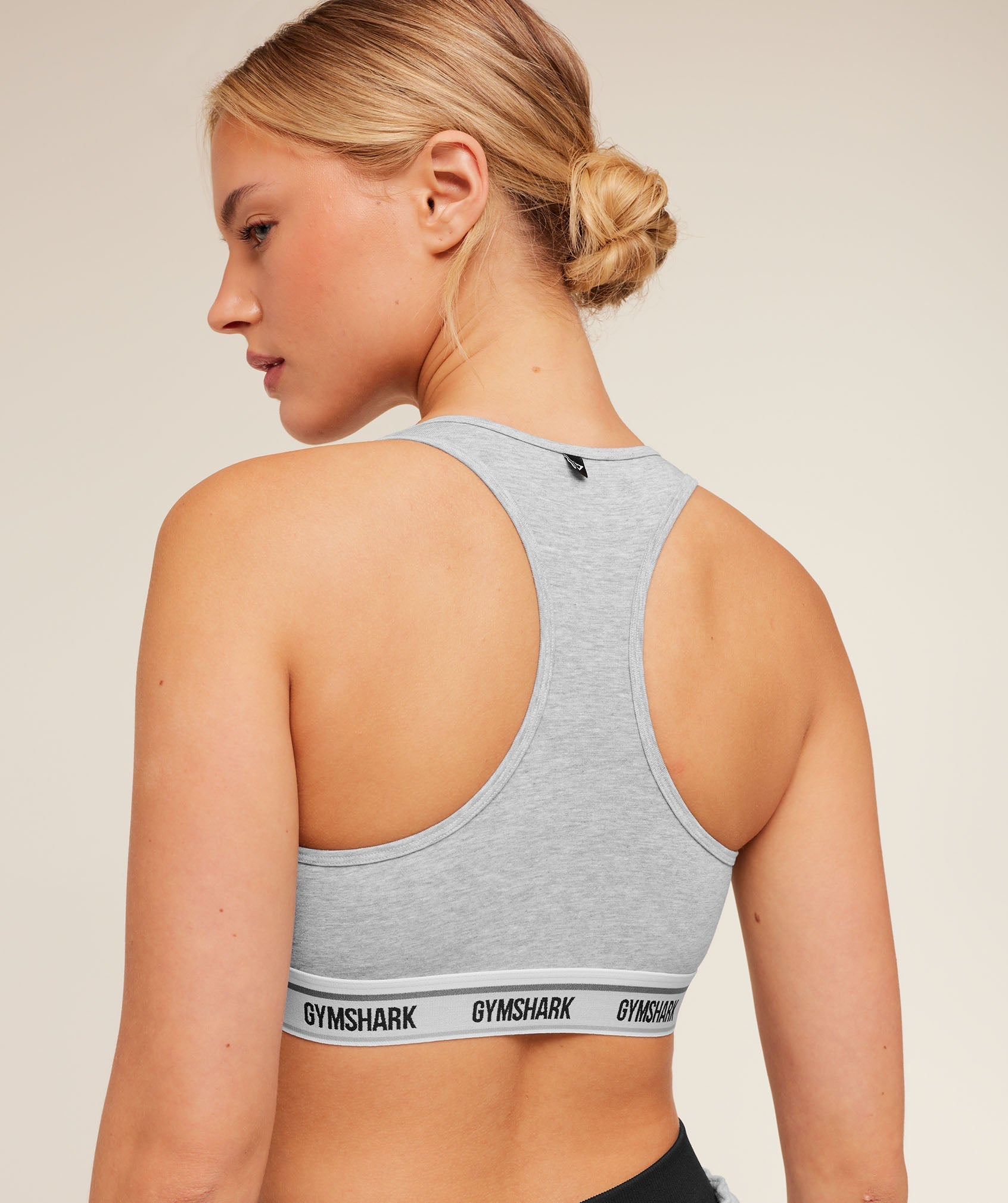 Women's Gymshark Elastic Branded Racerback Cotton Bralette Light Grey Core Marl
