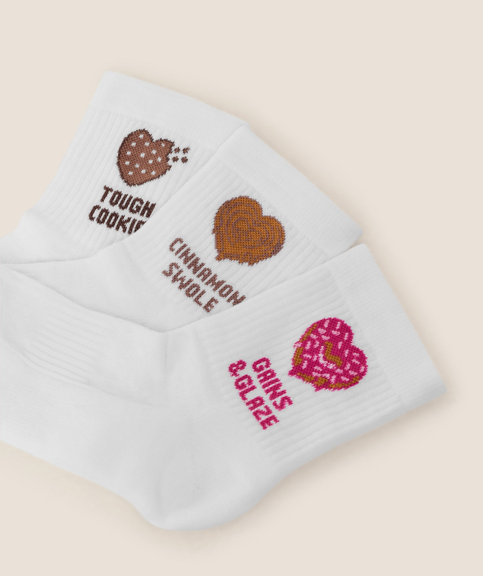 Women's Gymshark Sweet Treat Graphic Midi Socks 3Pk Gs White