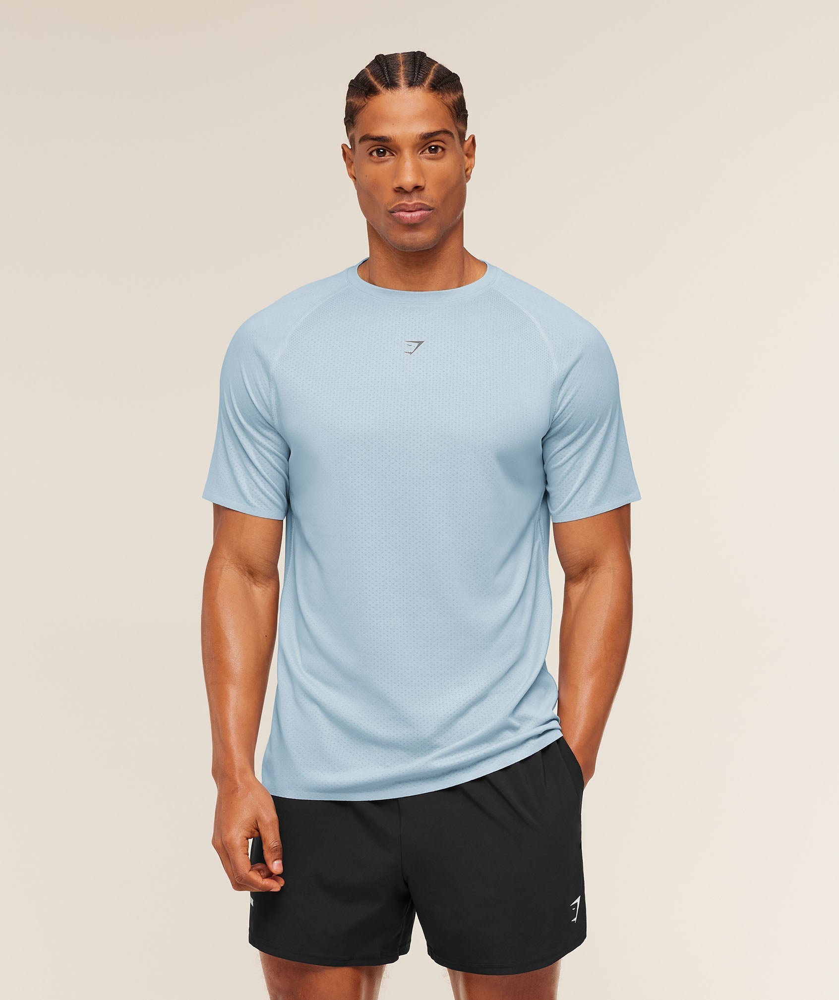 Gymshark Hybrid Engineered Jacquard T-Shirt Chilled Blue
