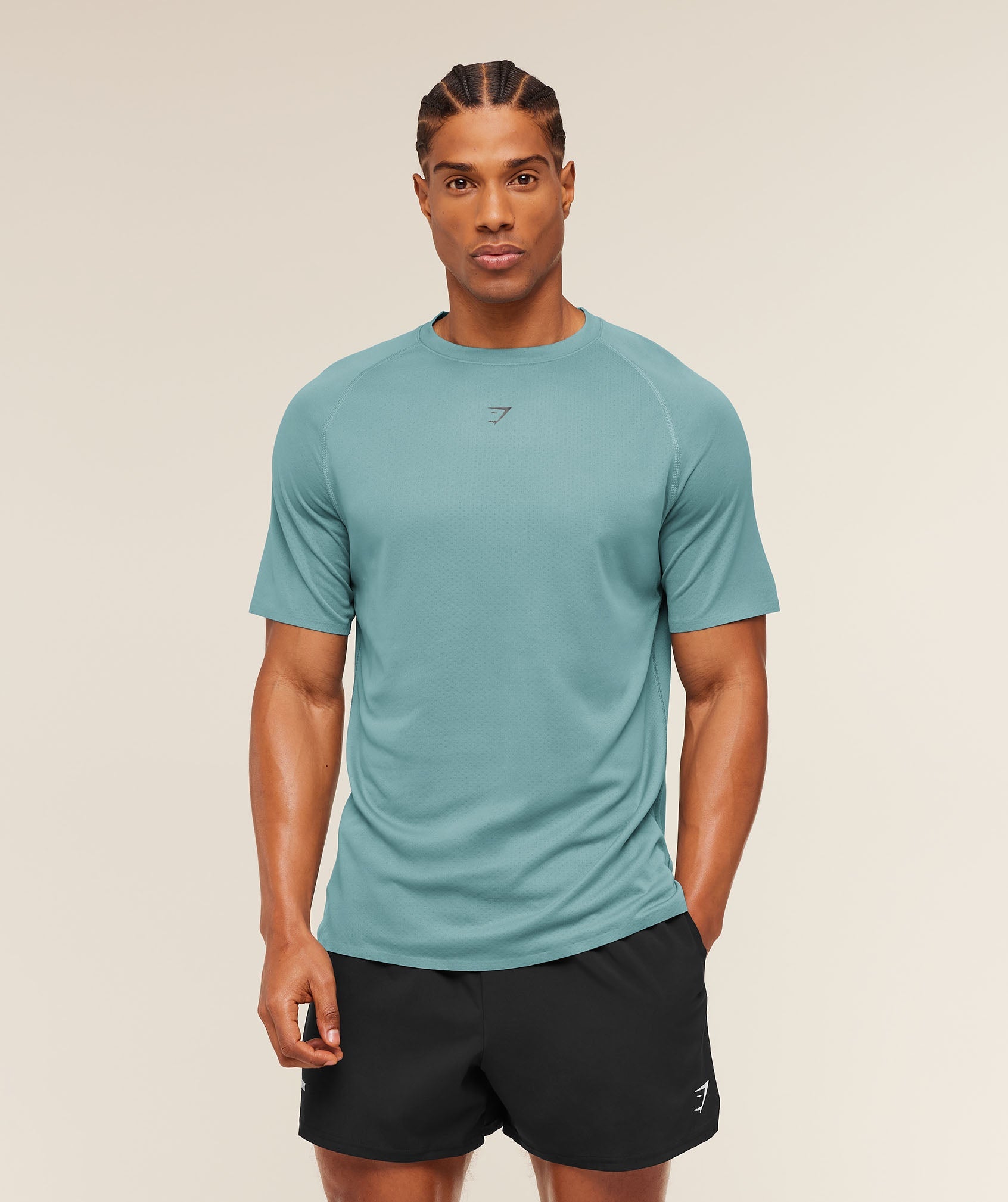 Gymshark Hybrid Engineered Jacquard T-Shirt Storm Blue