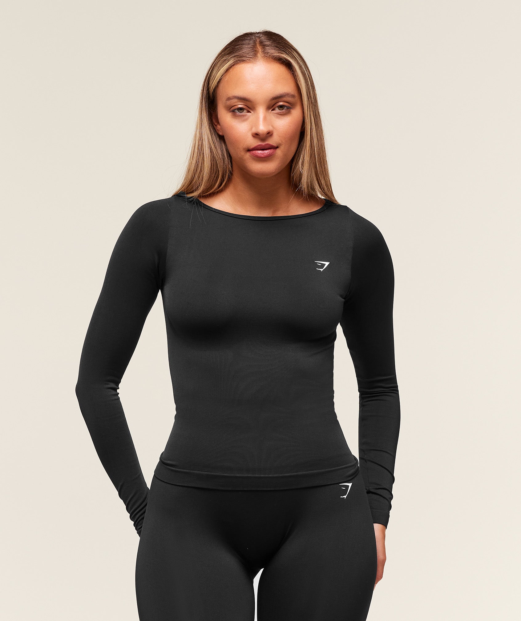 Women's Gymshark Everyday Seamless Wide Neck Long Sleeve Top Black