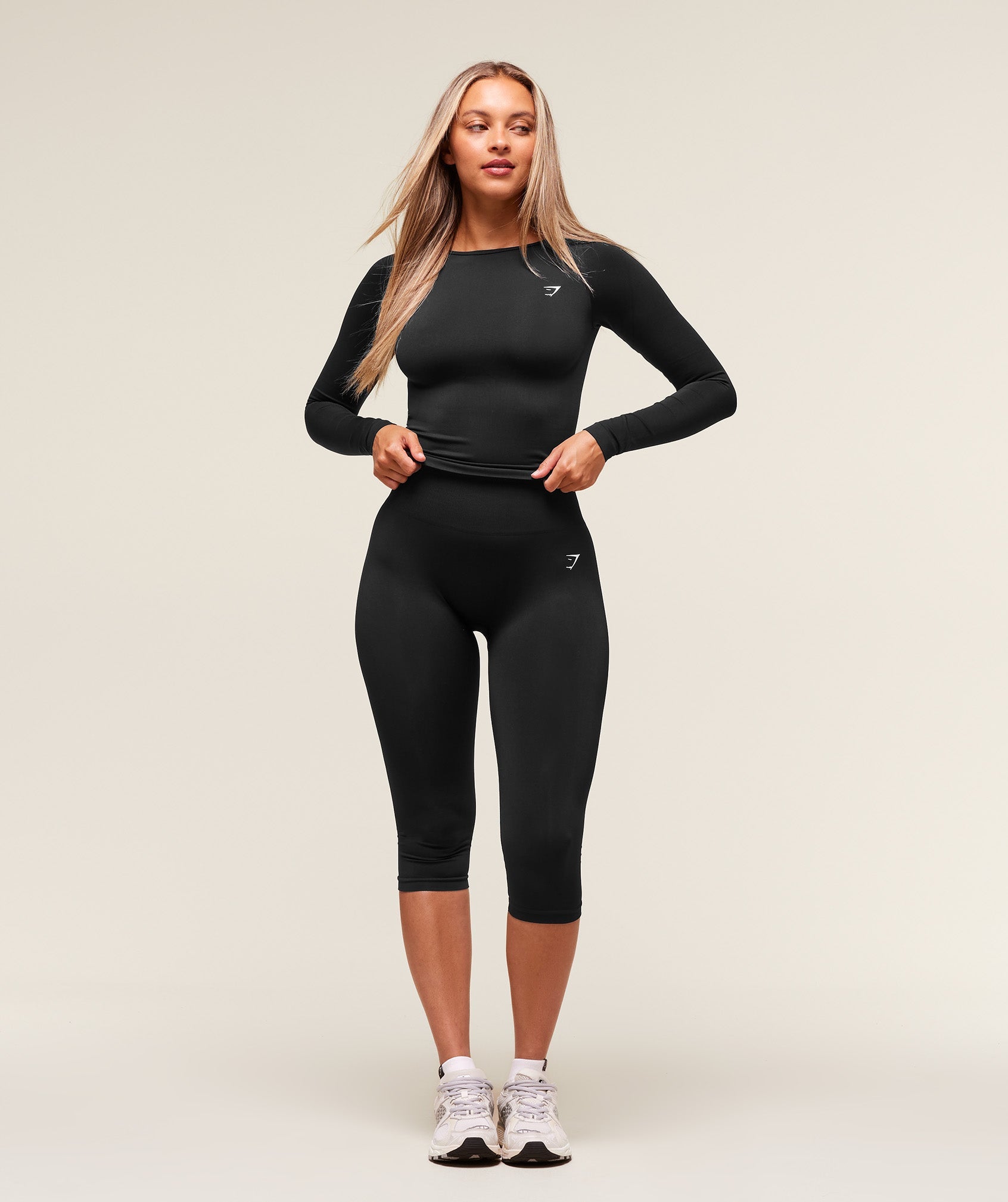 Women's Gymshark Everyday Seamless Wide Neck Long Sleeve Top Black