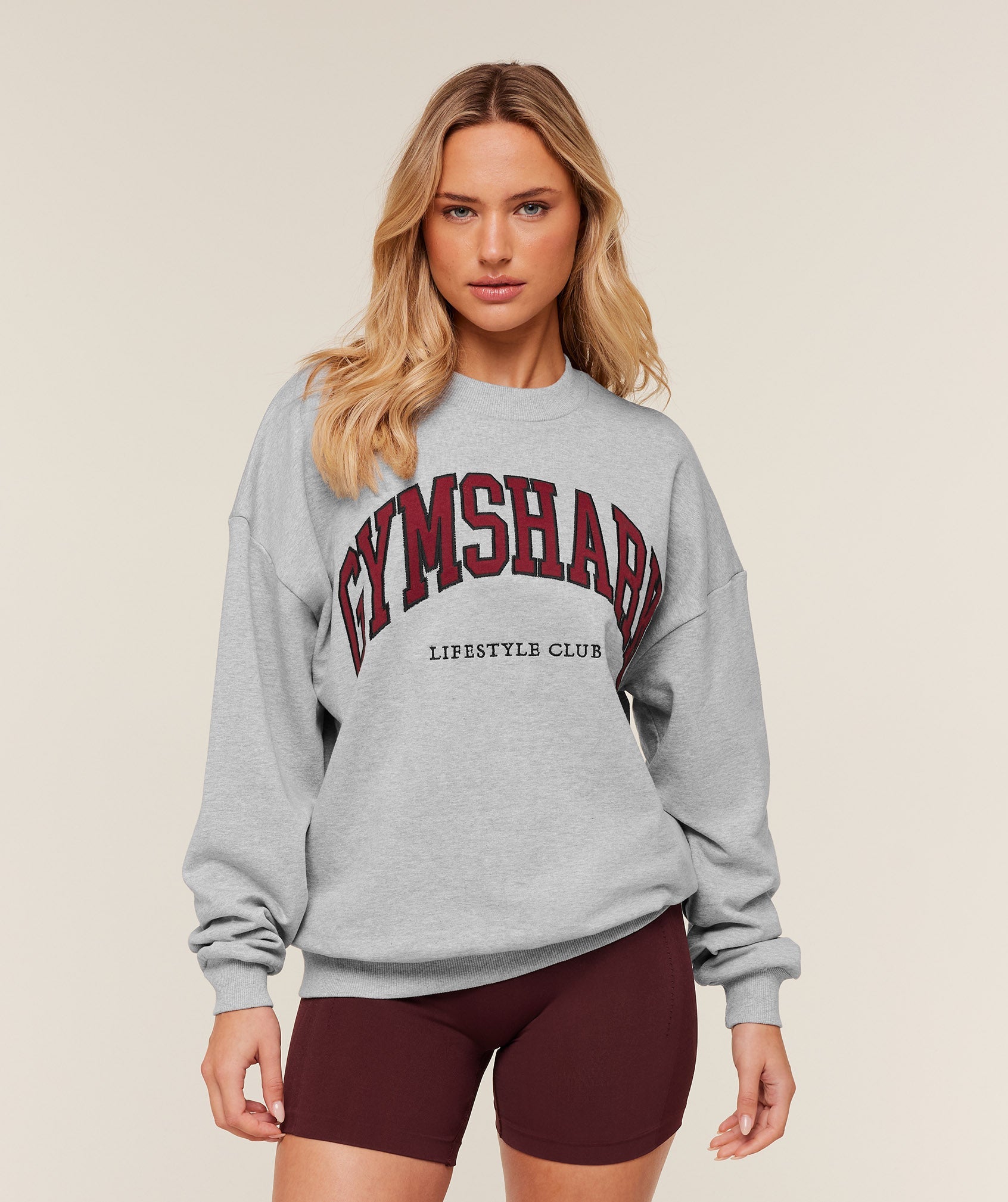 Women's Gymshark Collegiate Graphic Crew Neck Pullover Light Grey Core Marl