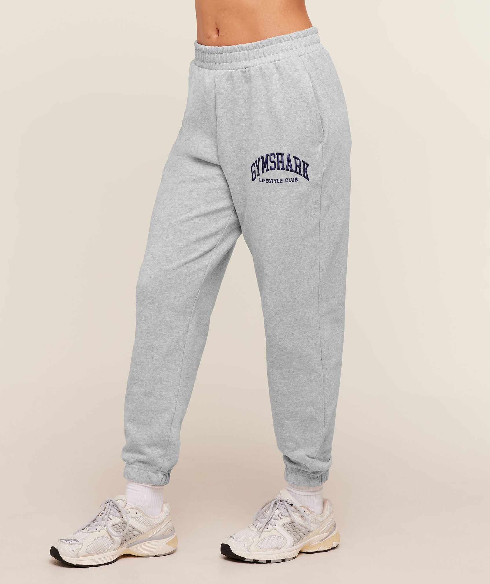 Women's Gymshark Collegiate Graphic Joggers Light Grey Core Marl