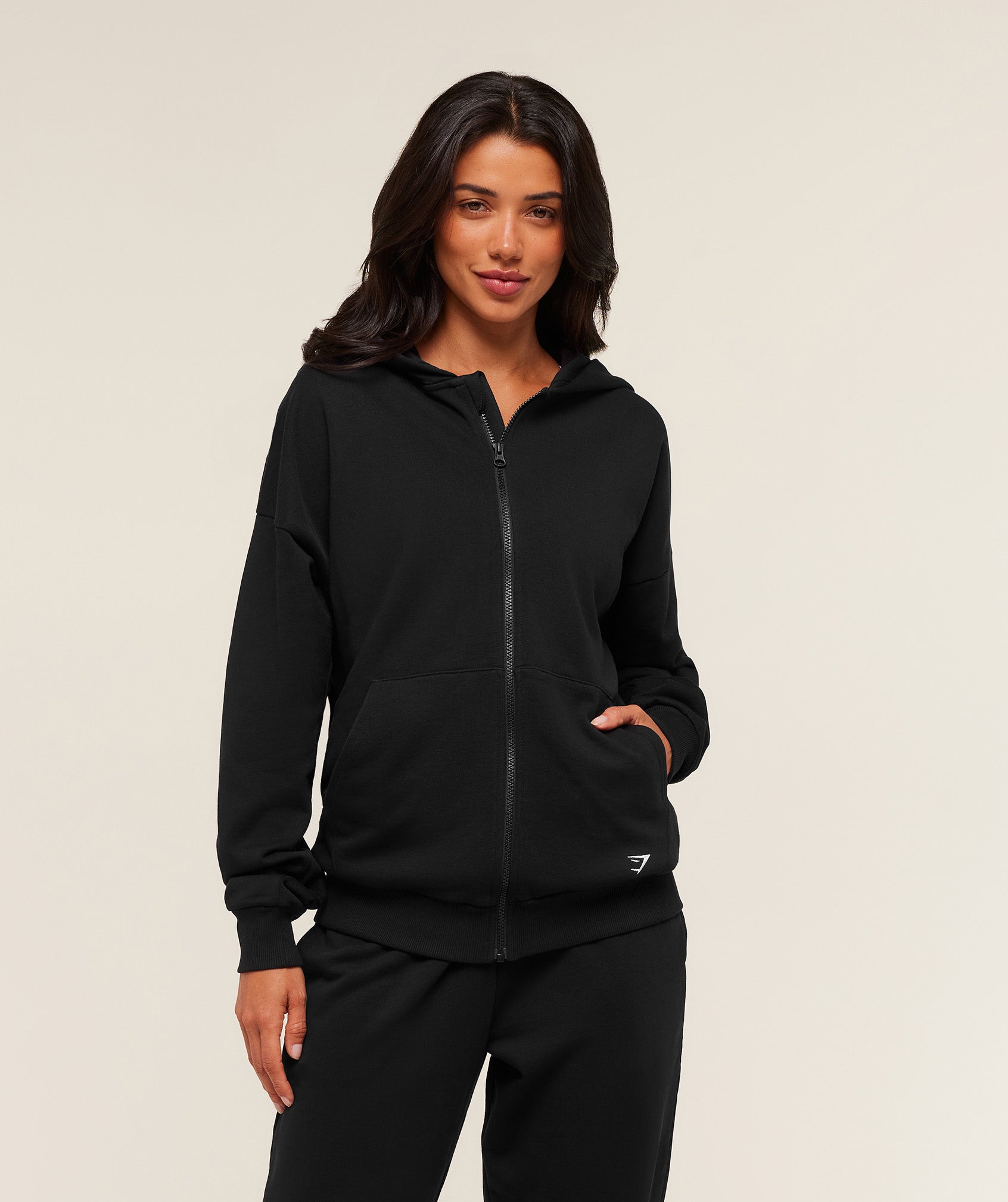 Women's Gymshark Embroidered Zip Up Hoodie Black